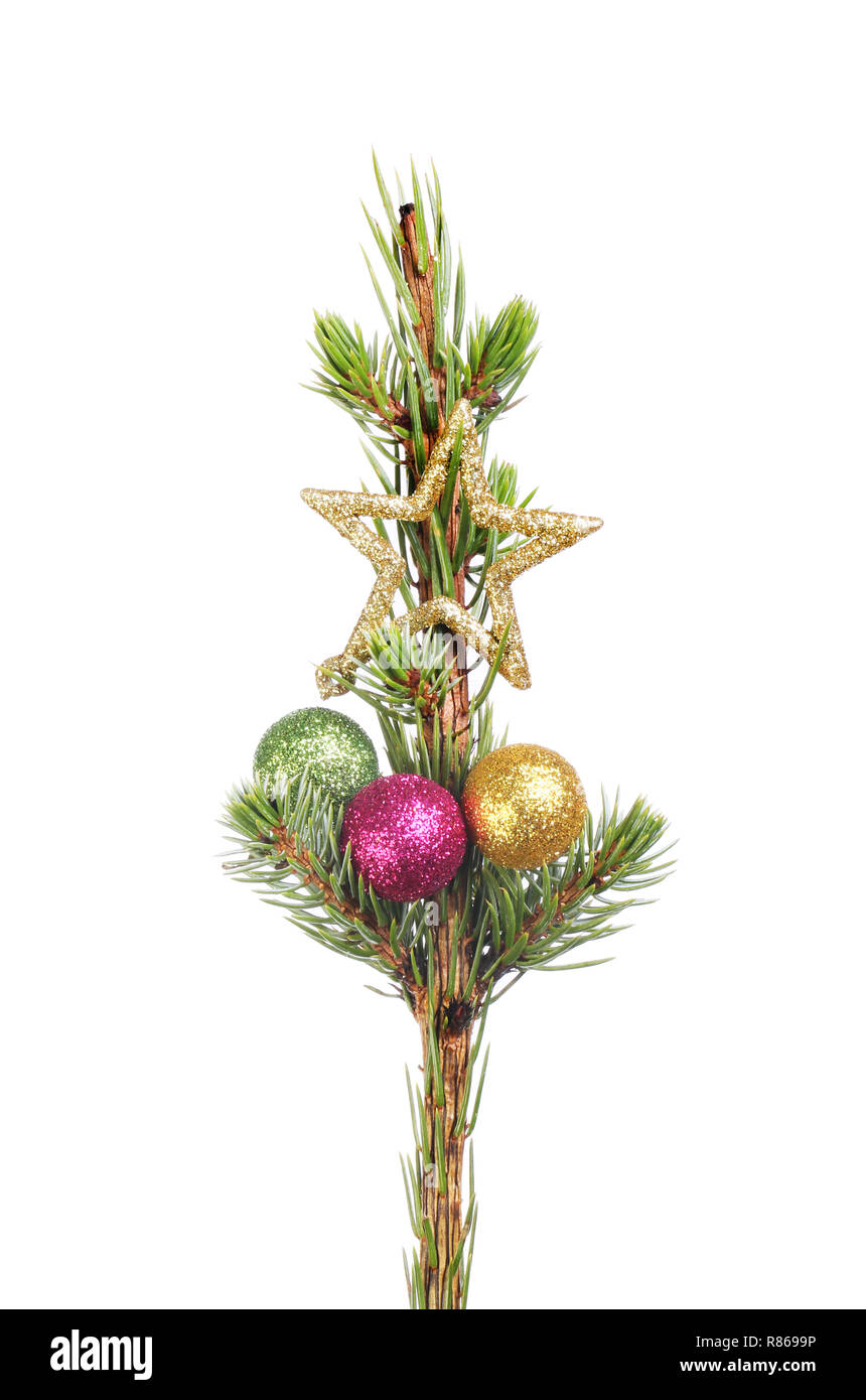 Natale treetop decorate con un oro glitter star e baubles Foto Stock