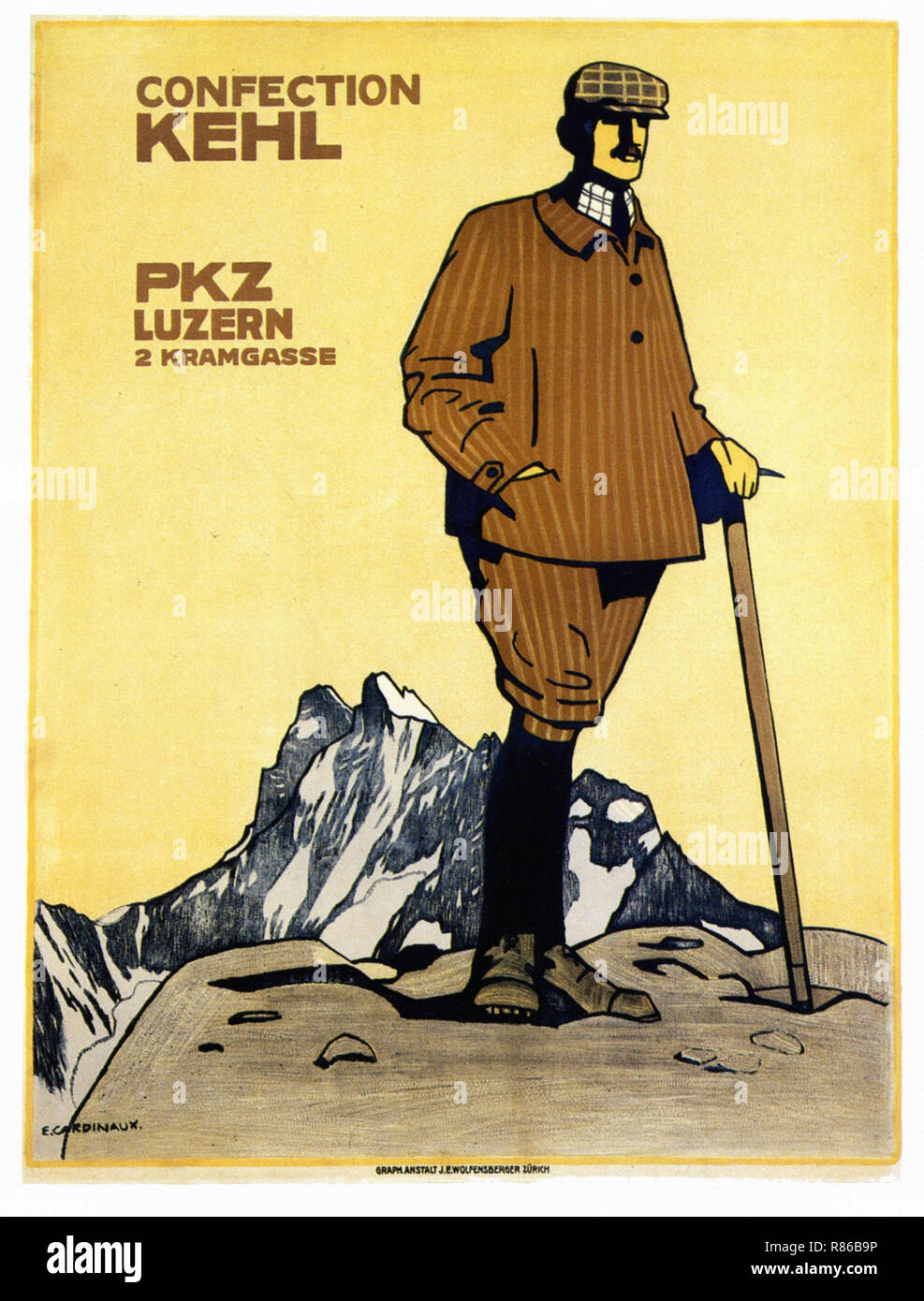 Abbigliamento per l'alpinista svizzero Kehl - Vintage poster pubblicitario Foto Stock