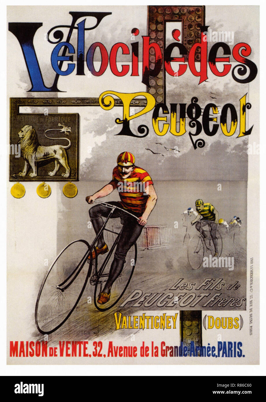 Velocipedi Peugeot - Vintage poster pubblicitario Foto Stock