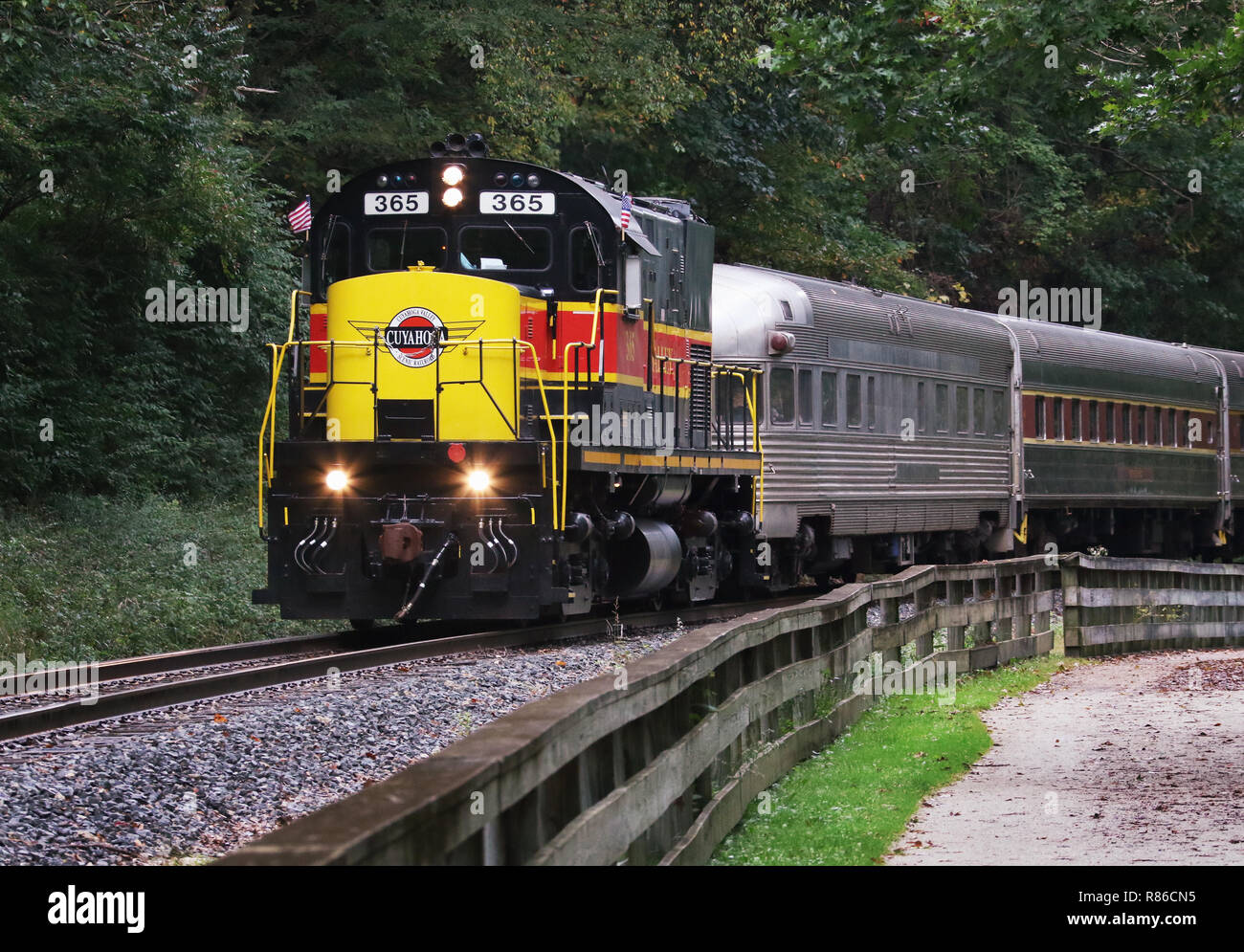 Locomotiva Diesel ALCOA C420 numero CVSR 365. Operato come evento speciale al Cuyahoga Valley Scenic Railroad. Ohio & Canale Erie Alzaia Trail, vicino Foto Stock