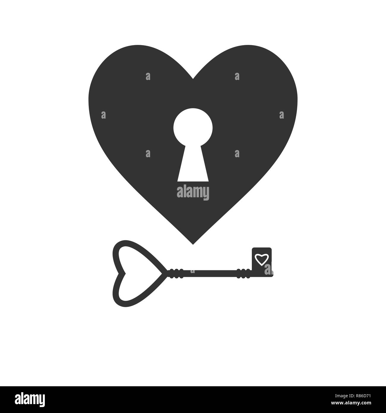 Cuore, keyhole, l amore e la relativa icona. Illustrazione Vettoriale, design piatto. Illustrazione Vettoriale