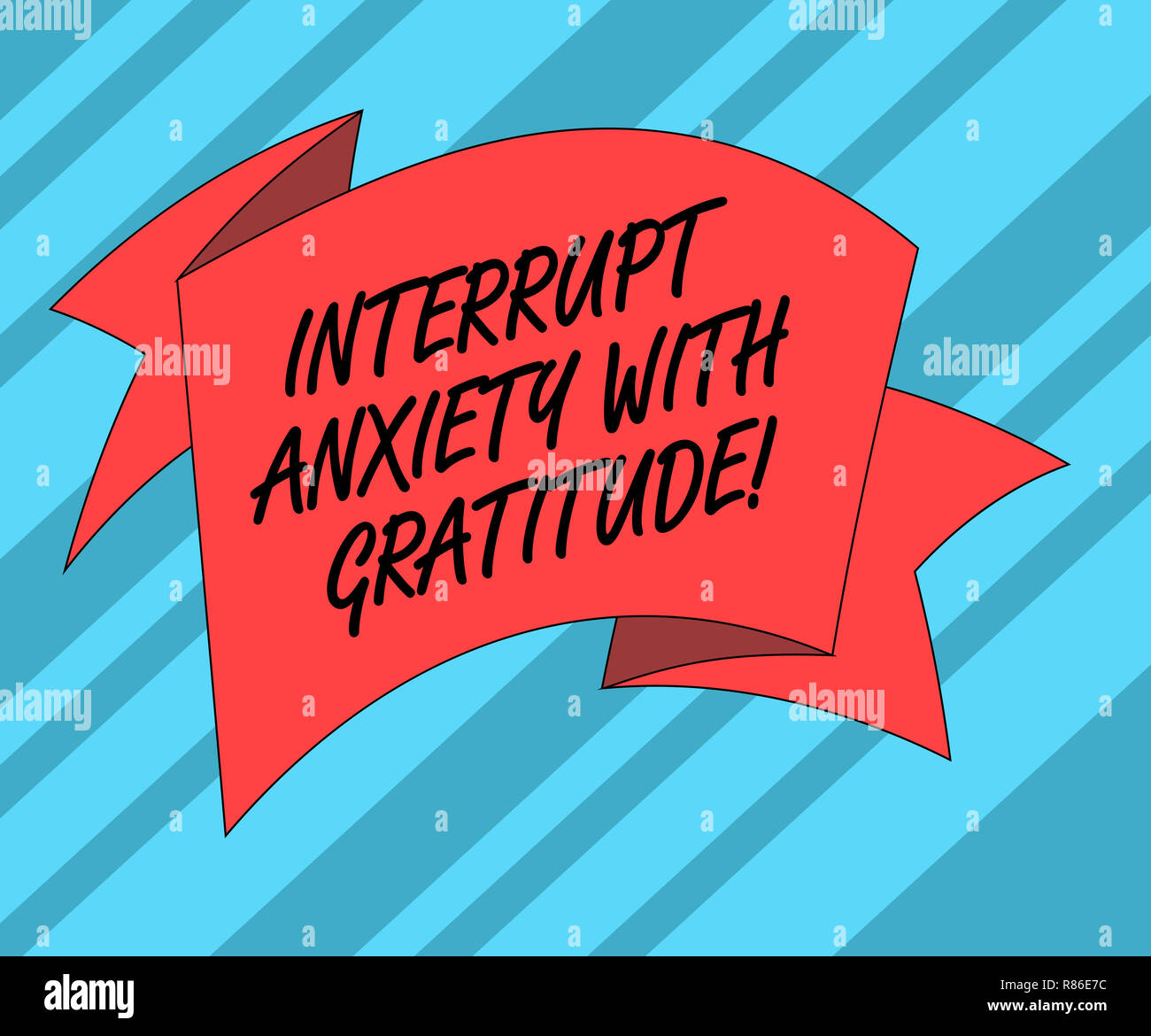 Segno di testo che mostra l'ansia di interrupt con gratitudine. Foto concettuale essere grati e meno stressato ripiegata 3D Nastro colore solido telaio vuoto p Foto Stock