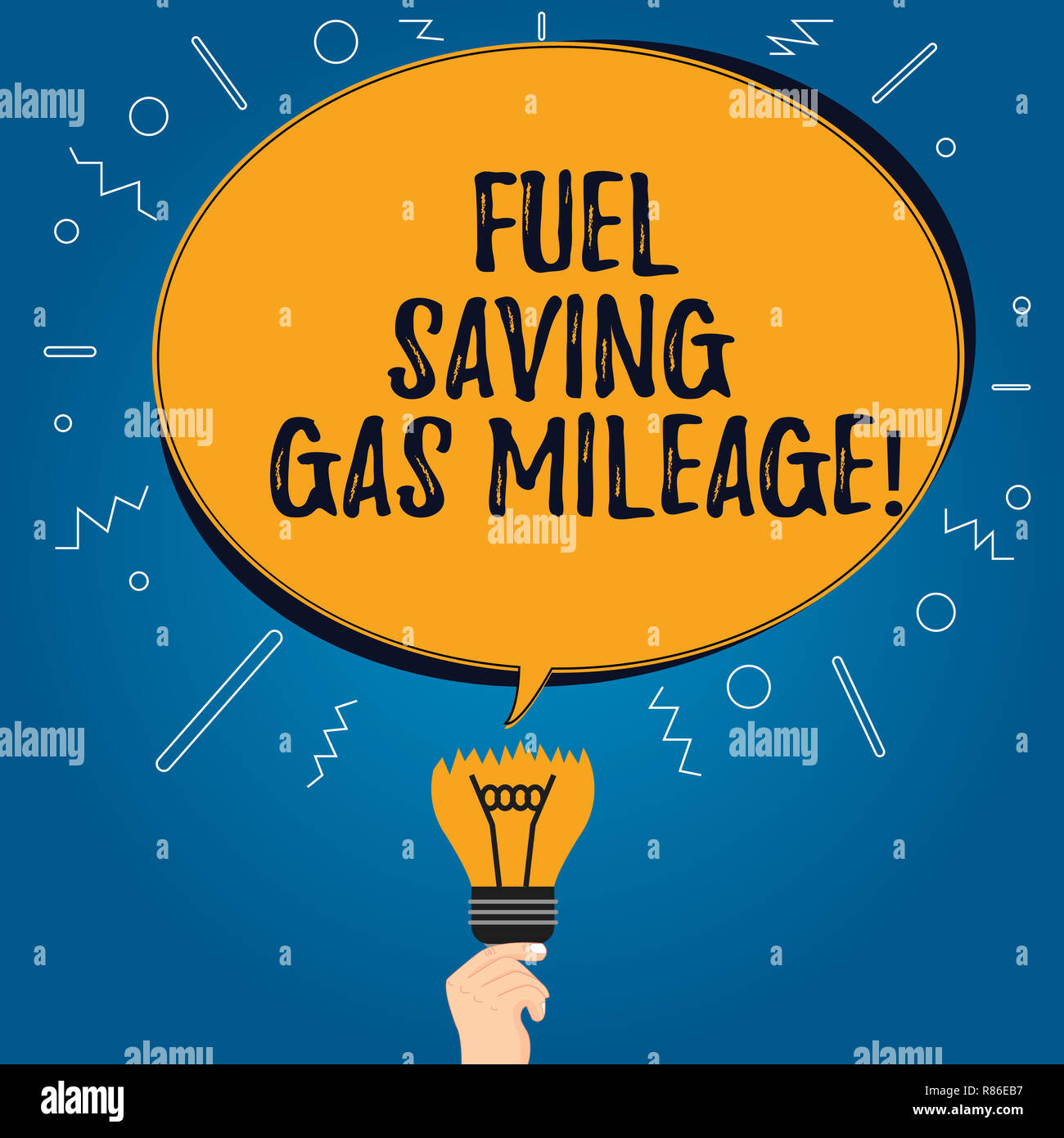 Testo della scrittura il risparmio di carburante distanza in miglia del gas. Concetto significato spendendo meno soldi a spese del veicolo gas vuoto Risparmio colore ovale discorso bolla al di sopra di un Foto Stock