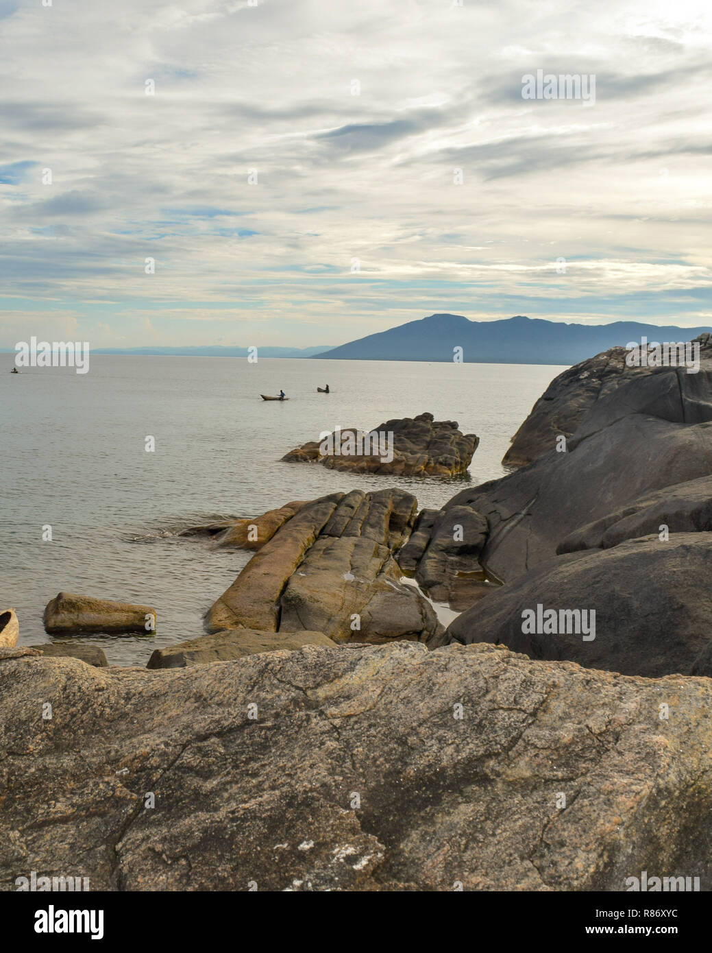 Tramonto a Kande Beach, Nkhata Bay, Malawi Foto Stock