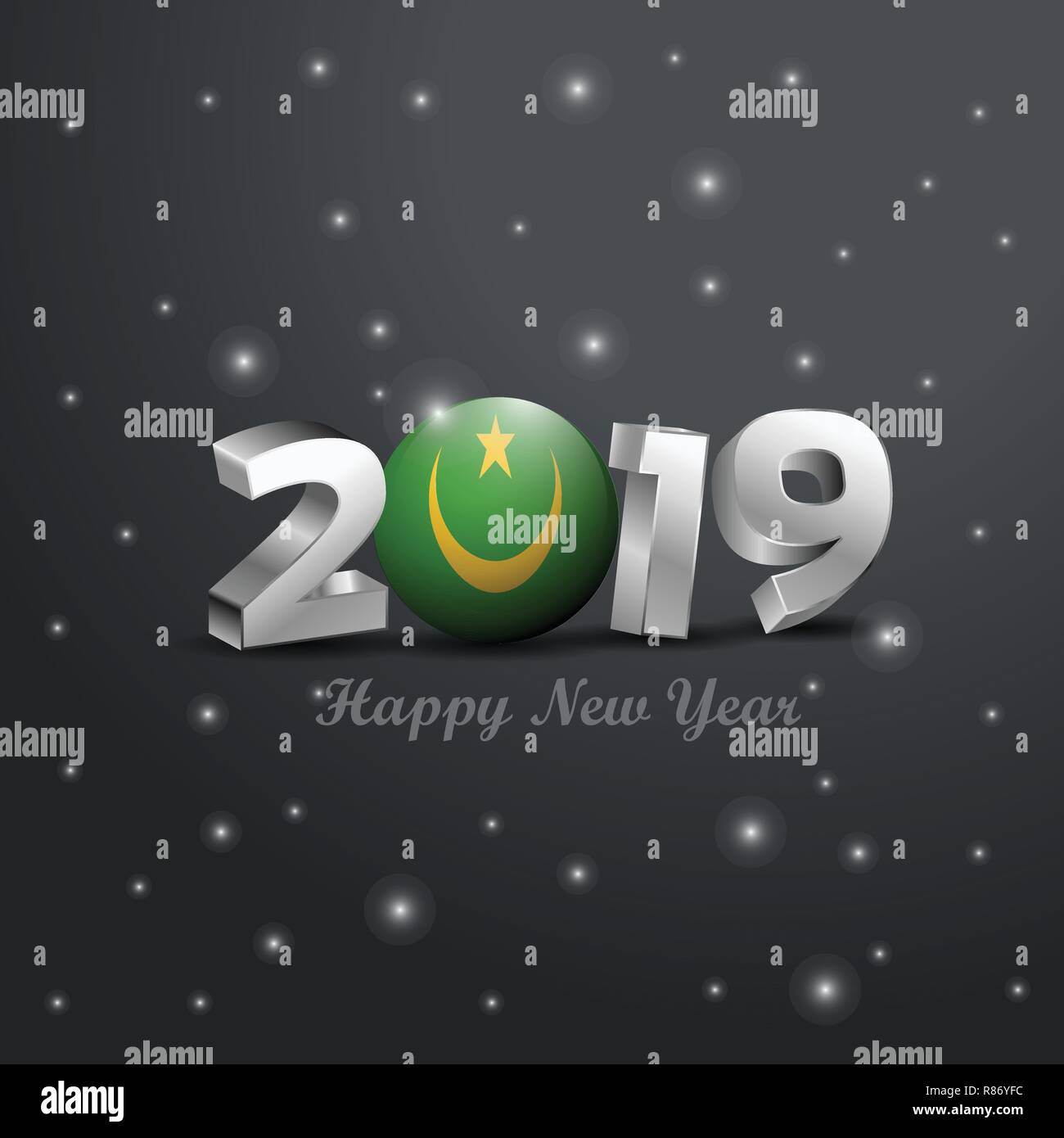 2019 Felice Anno Nuovo Mauritania bandiera tipografia. Celebrazione astratta sfondo Illustrazione Vettoriale