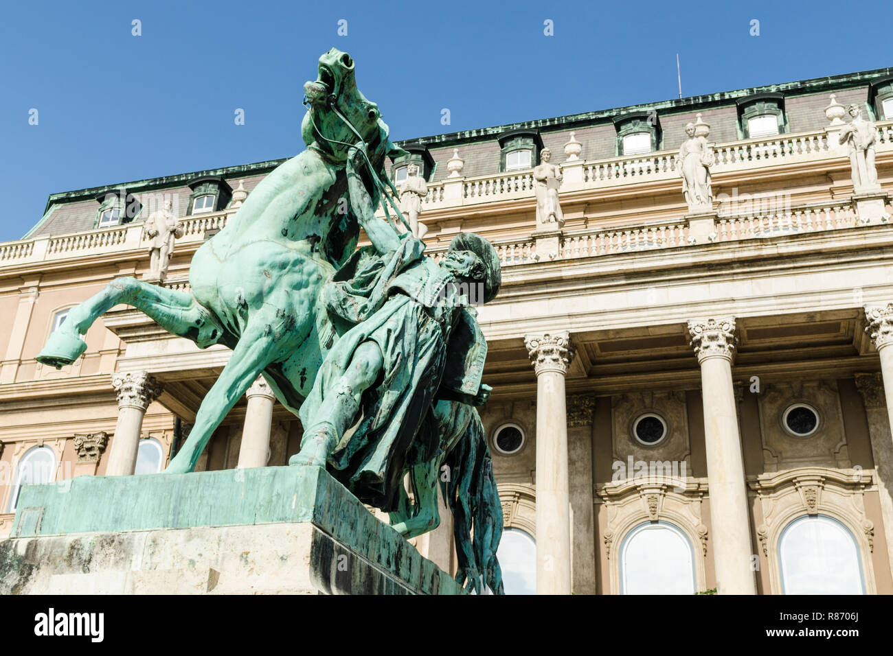 Statua del horseherd, Castello di Buda motivi, Budapest, Ungheria Foto Stock