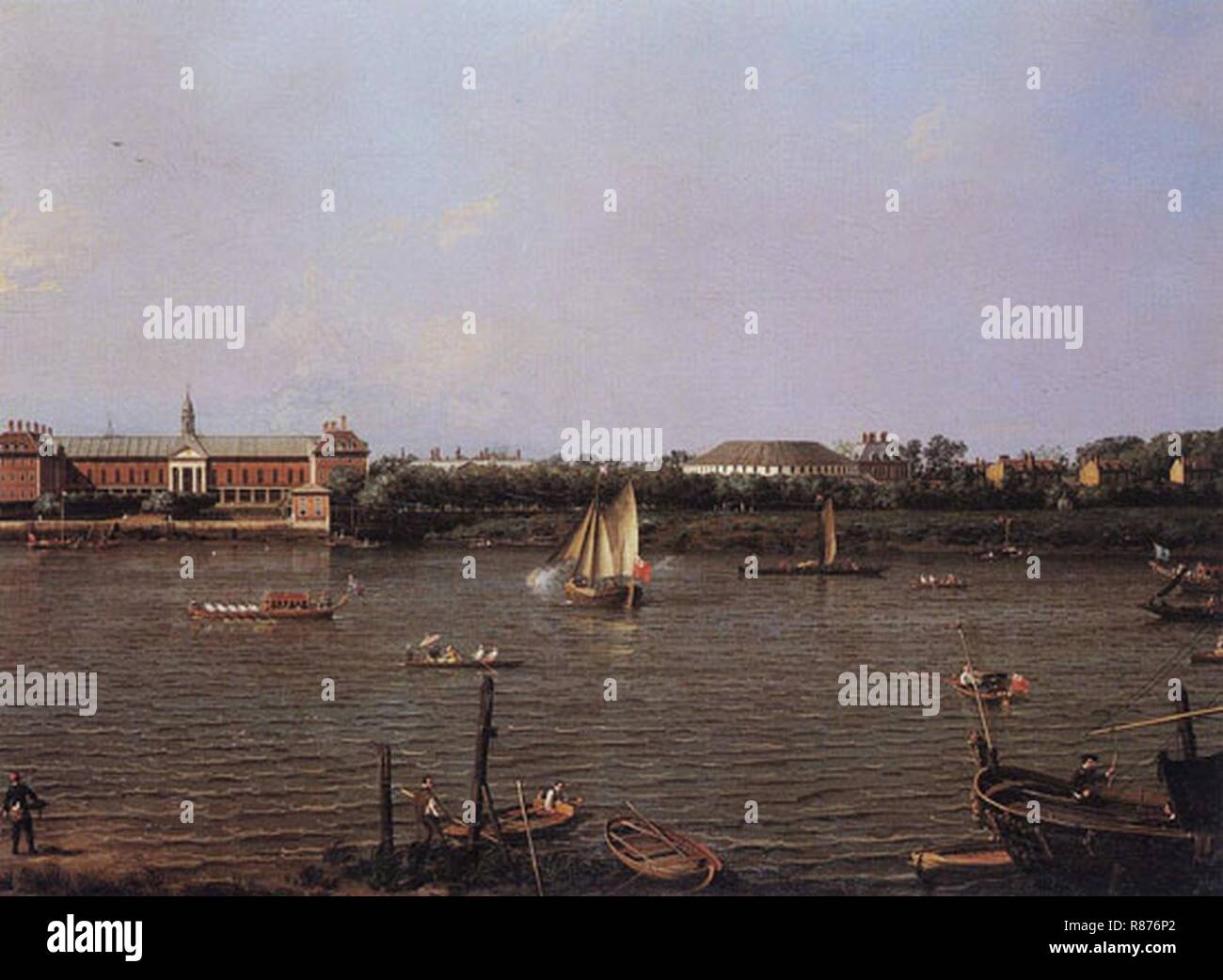 Canaletto - El Colegio de Chelsea la Rotonda la casa Ranelagh y el río Támesis 1751. Foto Stock