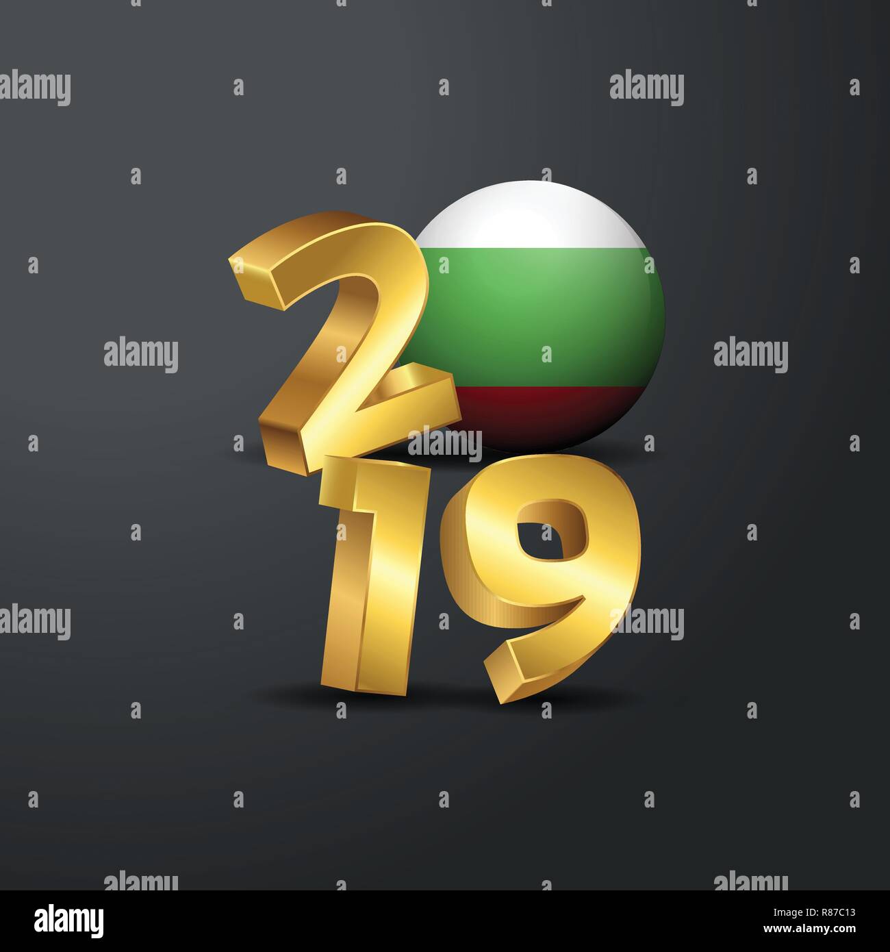 2019 Golden tipografia con la Bulgaria bandiera. Felice anno nuovo lettering Illustrazione Vettoriale