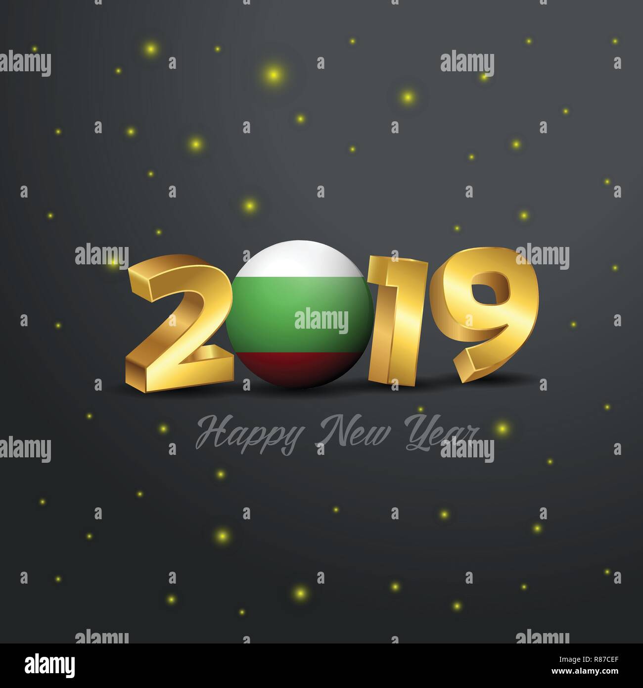 2019 Felice Anno Nuovo Bulgaria bandiera tipografia. Celebrazione astratta sfondo Illustrazione Vettoriale