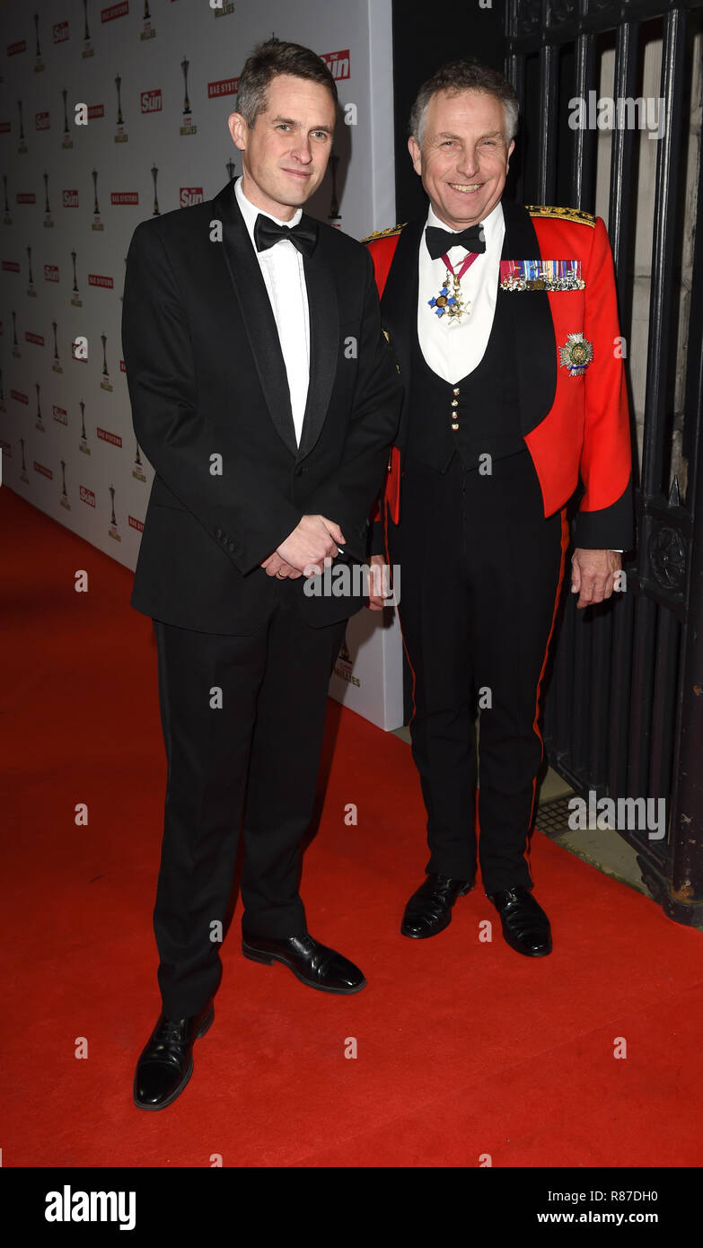 Foto deve essere accreditato ©Alpha premere 079965 13/12/2018 Gavin Williamson il sole militare Millies Awards 2018 a Banqueting House Londra Foto Stock