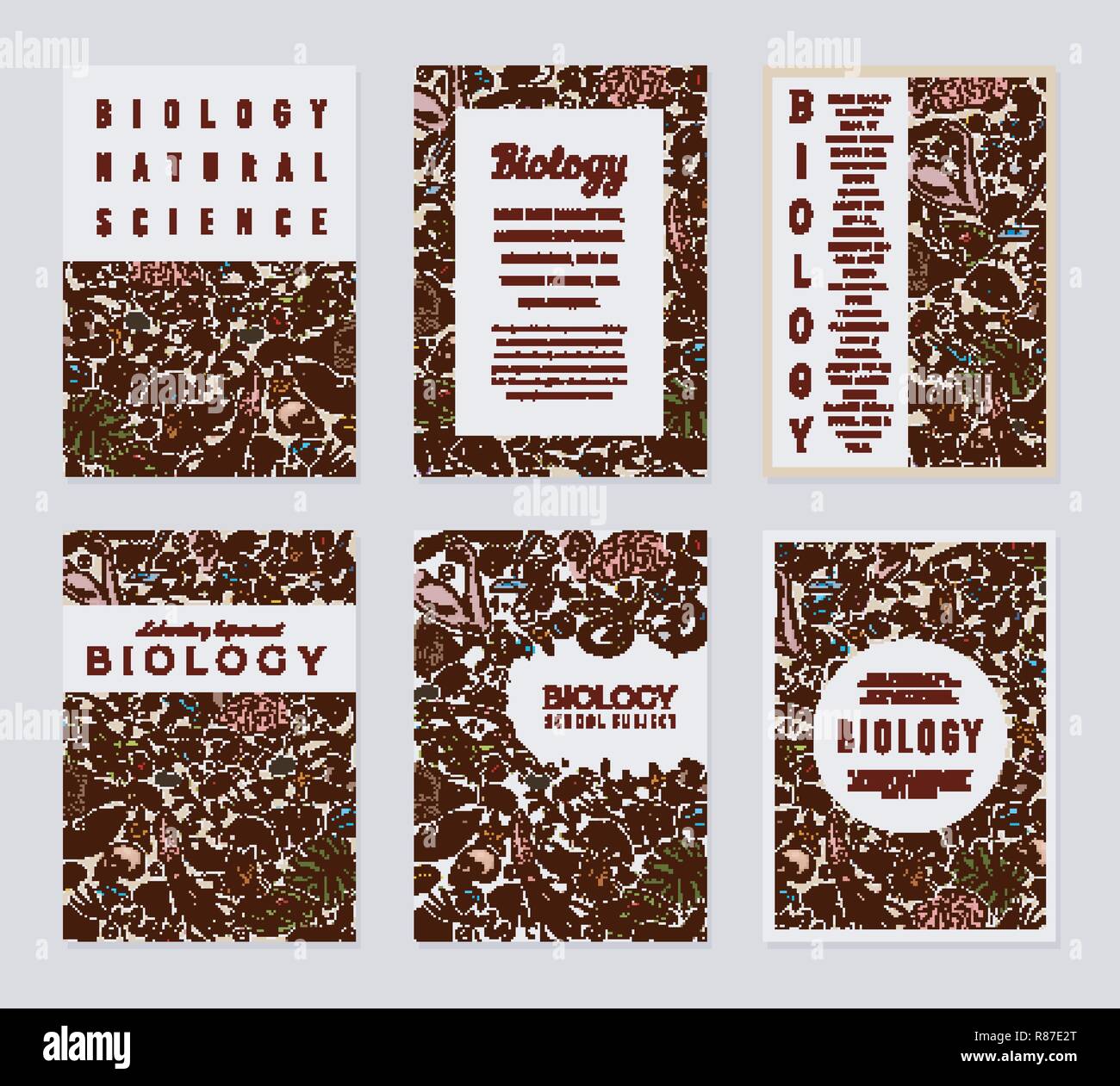 Schede di biologia. Modelli di scienza e banner. Poster per prenotare, la stampa o il web site. Ricerca Biochimica. Medicina a scuola. Educazione e scienza. incisi disegnati a mano nel vecchio sketch in stile vintage. Illustrazione Vettoriale