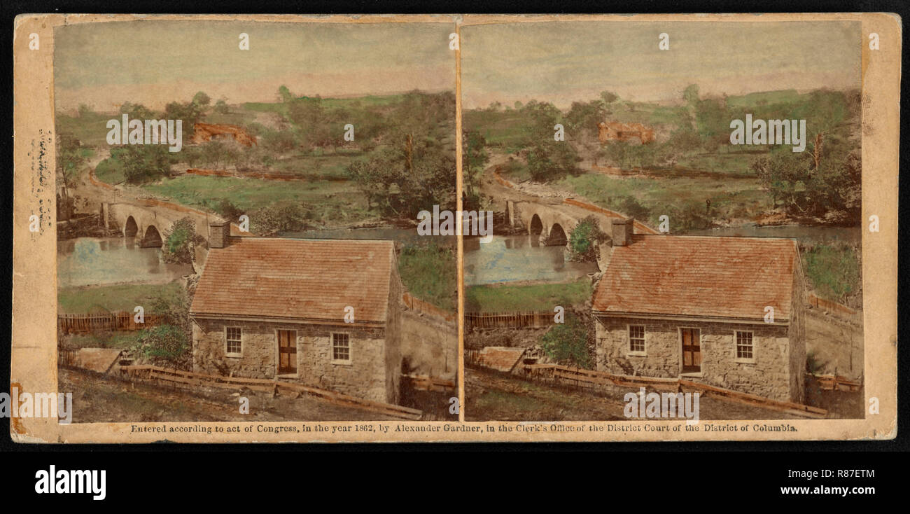 Ponte sul Boonsboro Pike, Antietam, Maryland, USA, scheda Stereo, Alexander Gardner, 1862 Foto Stock