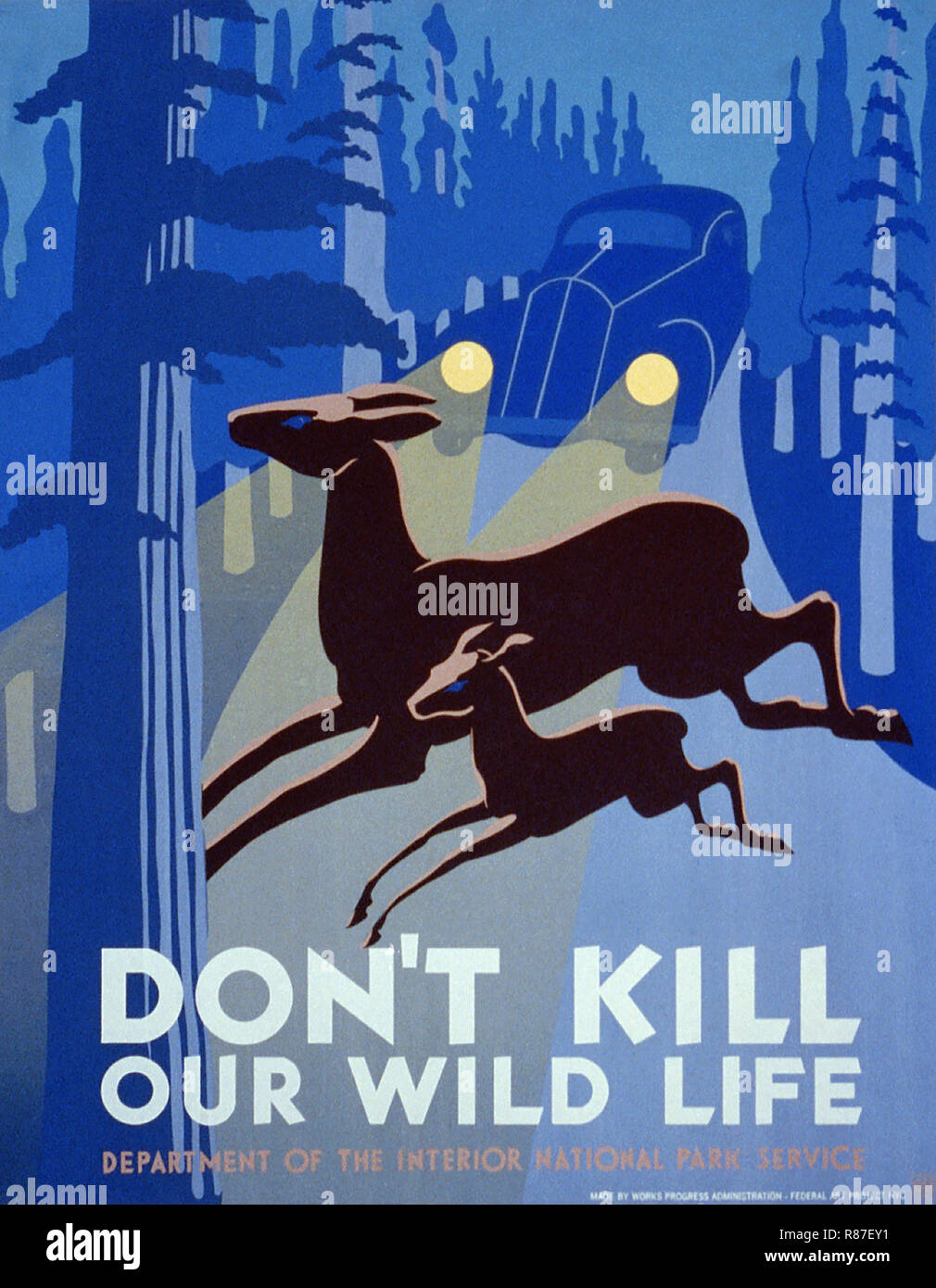 Opere di amministrazione progresso Poster, 'non uccidere la nostra vita selvaggia", Dipartimento dell'Interno National Park Service - progetto federale di arte di NYC, 1936 Foto Stock