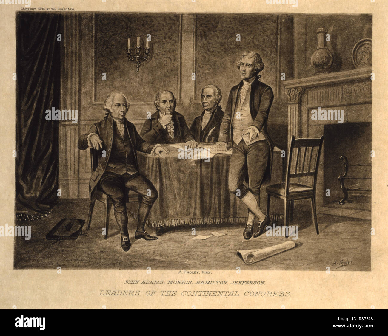 John Adams, Morris, Hamilton, Jefferson, leader del Congresso continentale, Augusto Tholey, 1896 Foto Stock