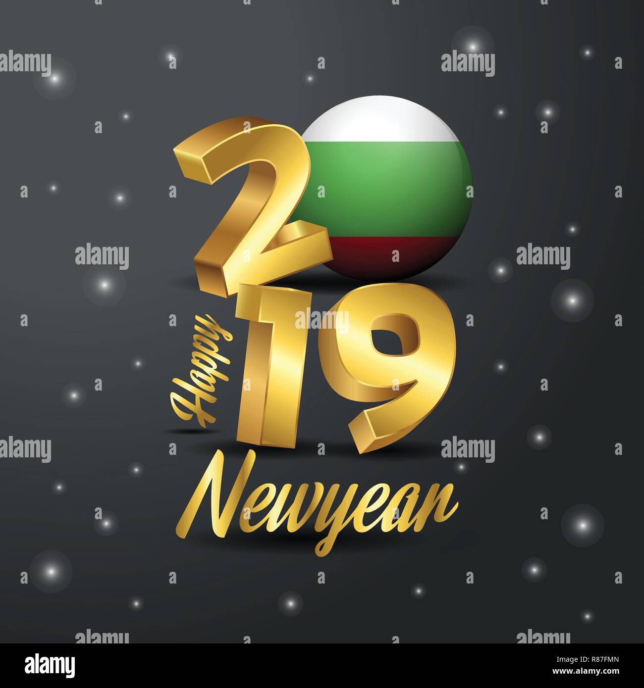 2019 Felice Anno Nuovo Bulgaria bandiera tipografia. Celebrazione astratta sfondo Illustrazione Vettoriale