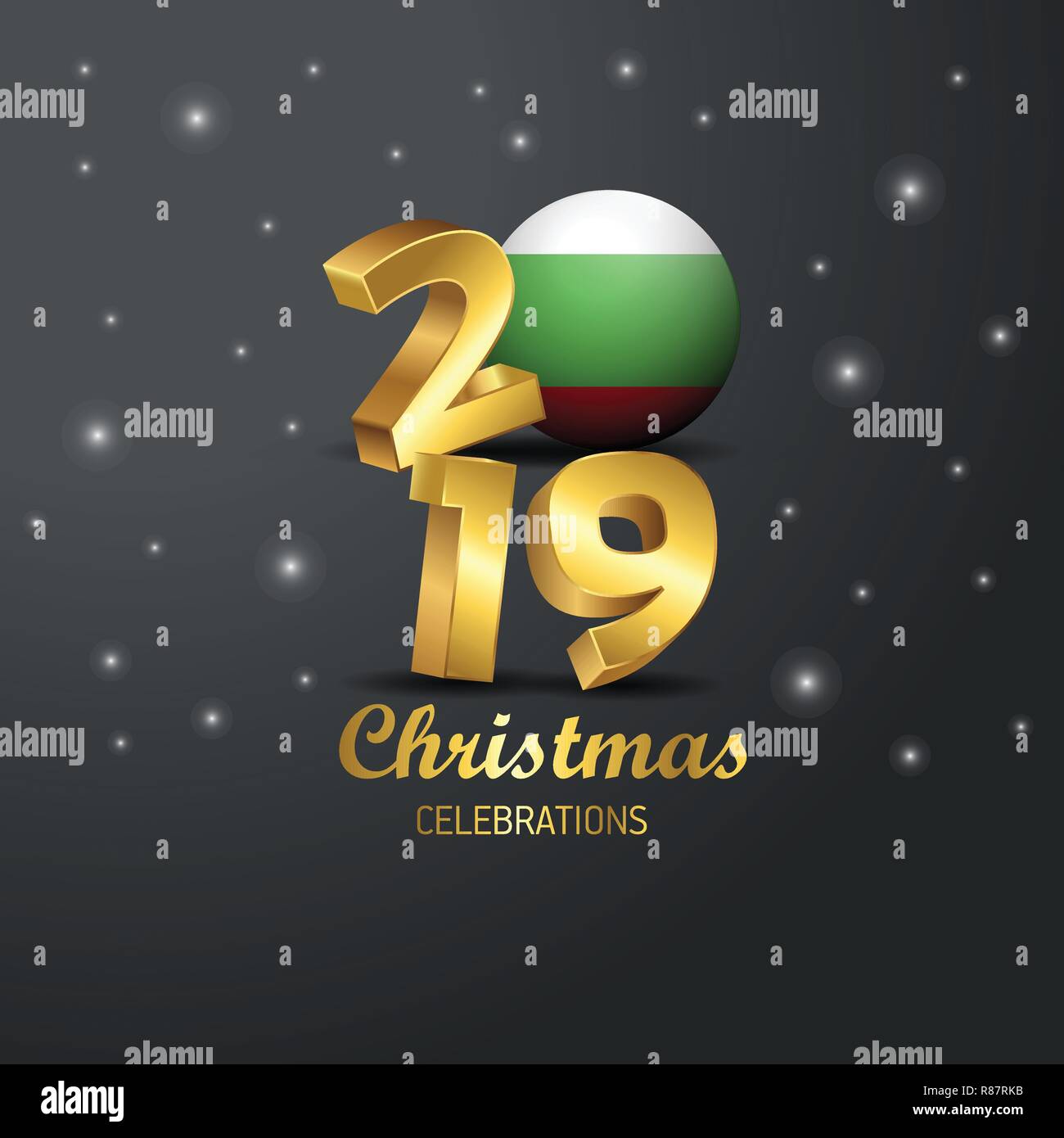 La Bulgaria bandiera 2019 Buon Natale tipografia. Nuovo anno celebrazione astratta sfondo Illustrazione Vettoriale