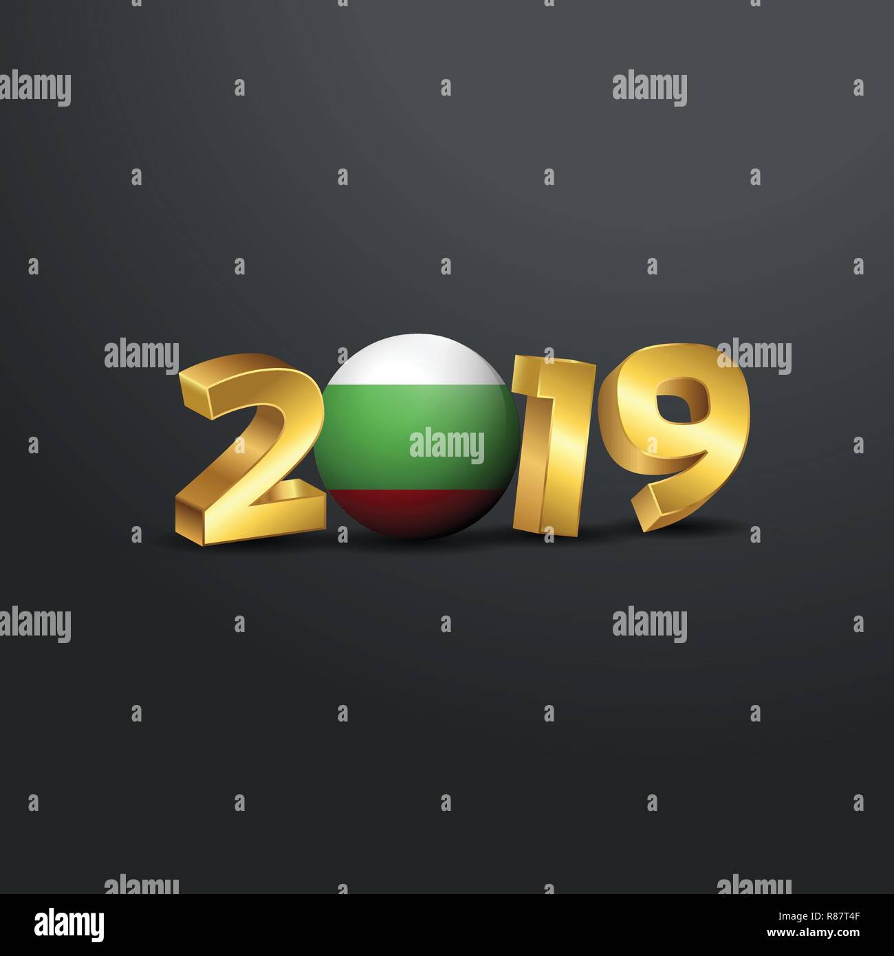 2019 Golden tipografia con la Bulgaria bandiera. Felice anno nuovo lettering Illustrazione Vettoriale