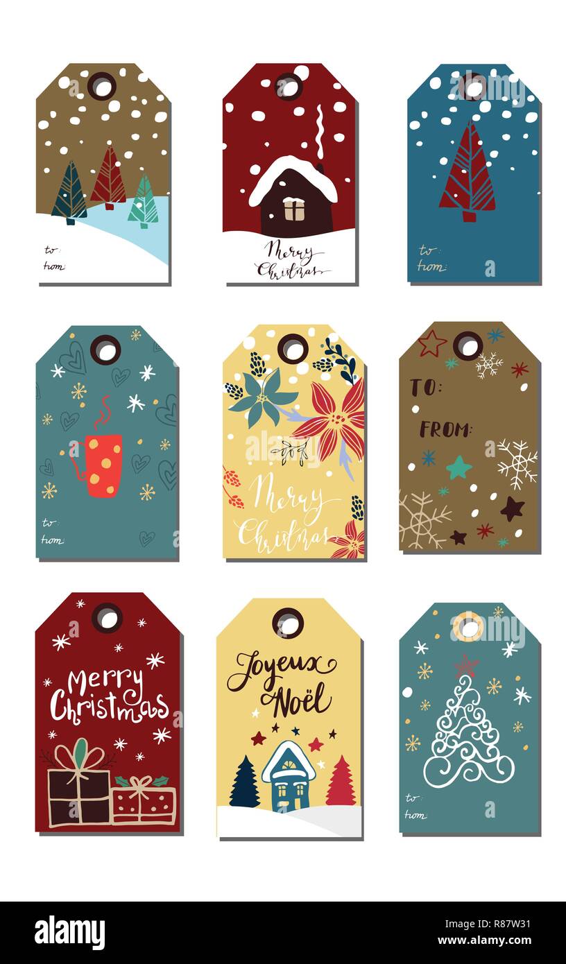 Etichette di Natale carino collection Illustrazione Vettoriale