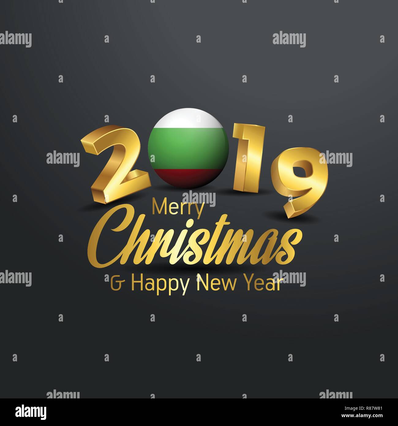 La Bulgaria bandiera 2019 Buon Natale tipografia. Nuovo anno celebrazione astratta sfondo Illustrazione Vettoriale