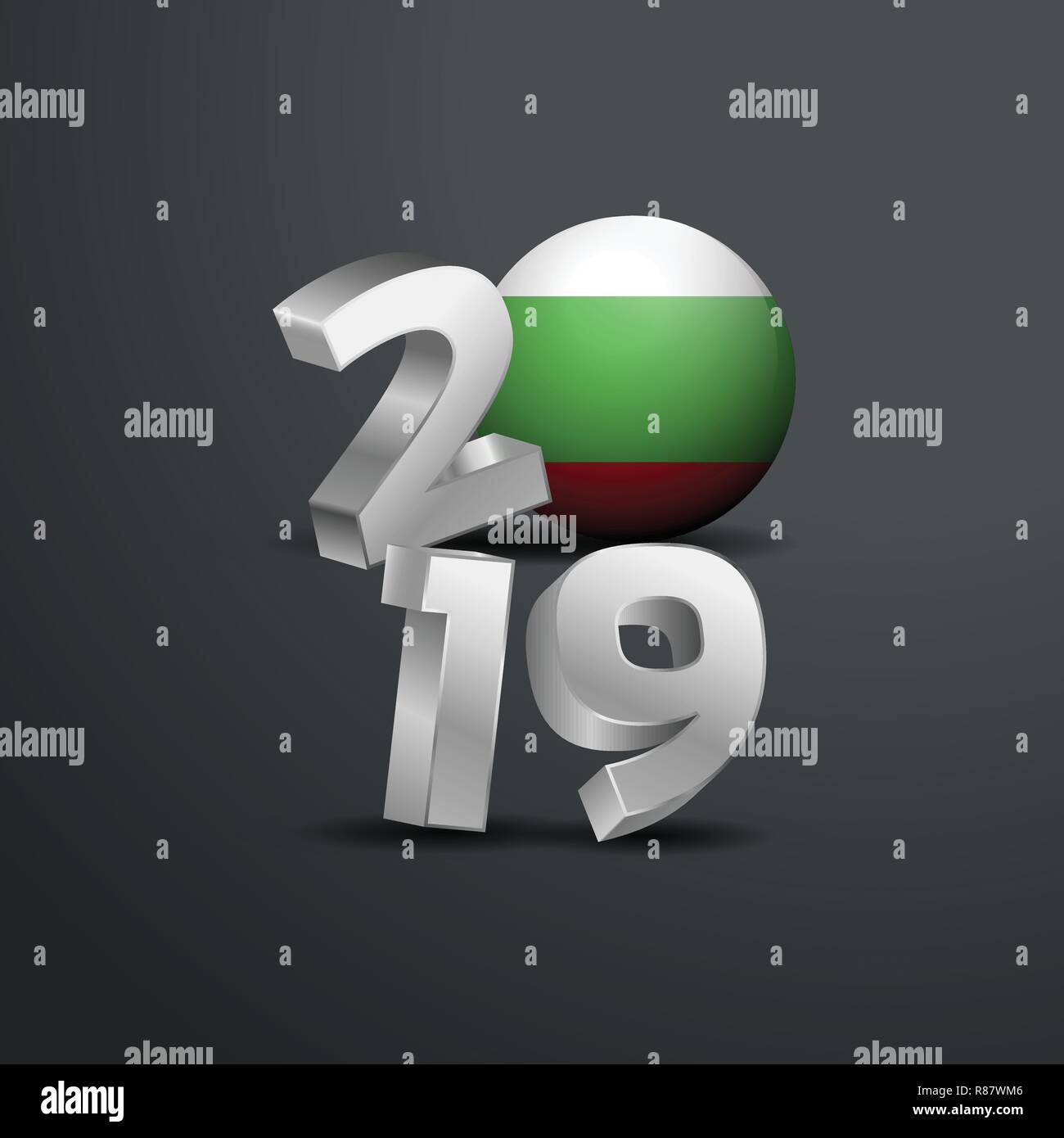 Grigio 2019 Tipografia con la Bulgaria bandiera. Felice anno nuovo lettering Illustrazione Vettoriale