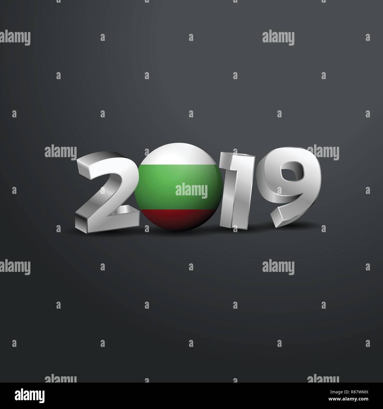 Grigio 2019 Tipografia con la Bulgaria bandiera. Felice anno nuovo lettering Illustrazione Vettoriale