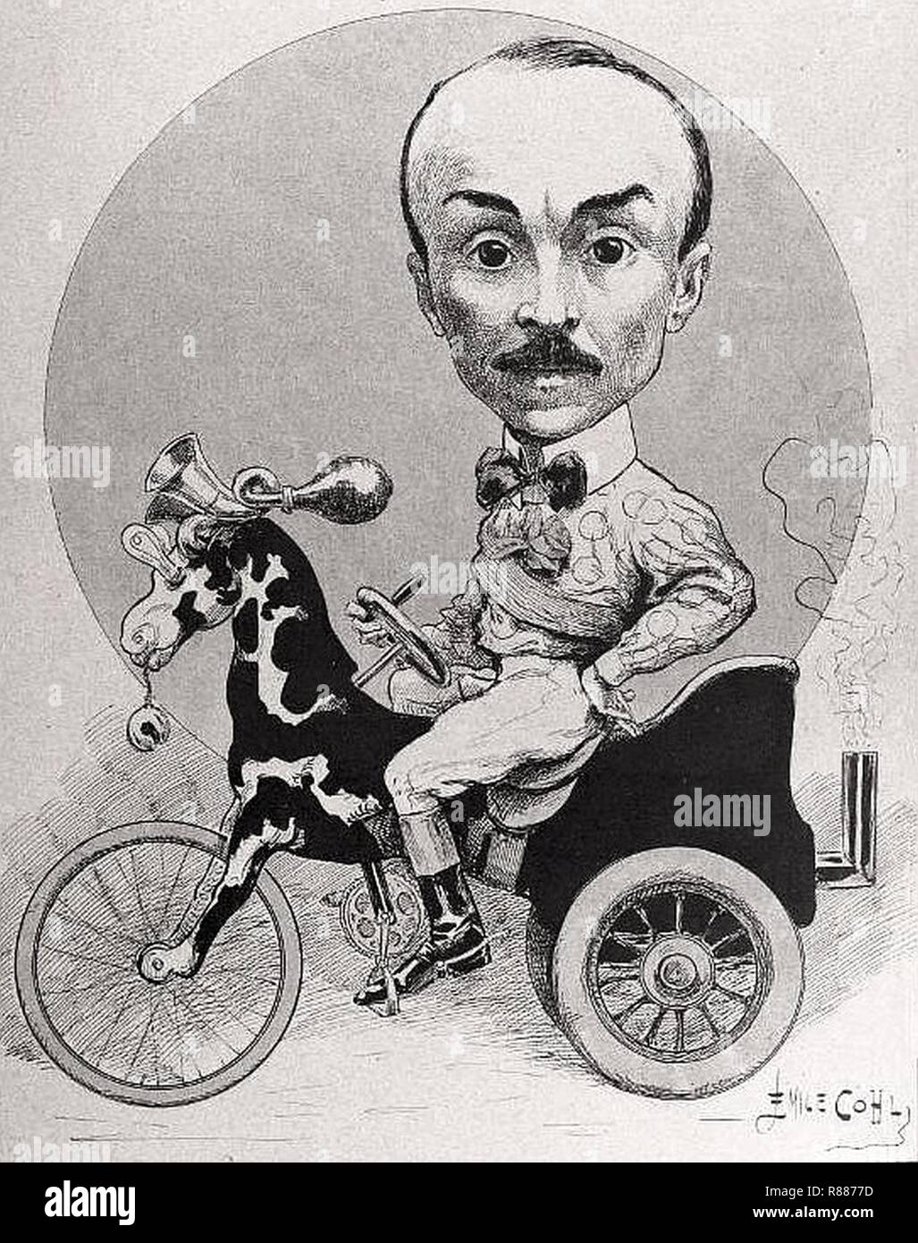 La caricatura de Fernand Charron par Émile Cohl, en sportif éclectique (1901). Foto Stock
