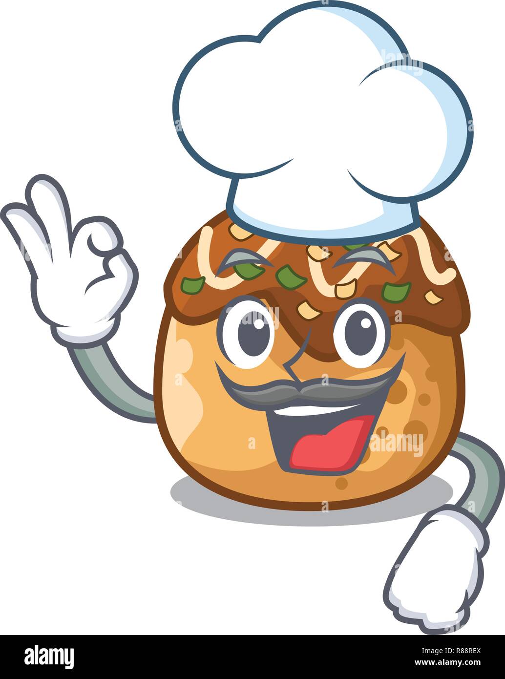 Lo Chef takoyaki carattere nel polpo palle cibo Illustrazione Vettoriale