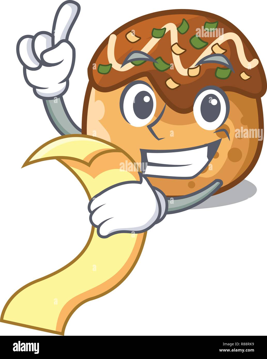 Con menu takoyaki sfere diisolasi su una mascotte Illustrazione Vettoriale