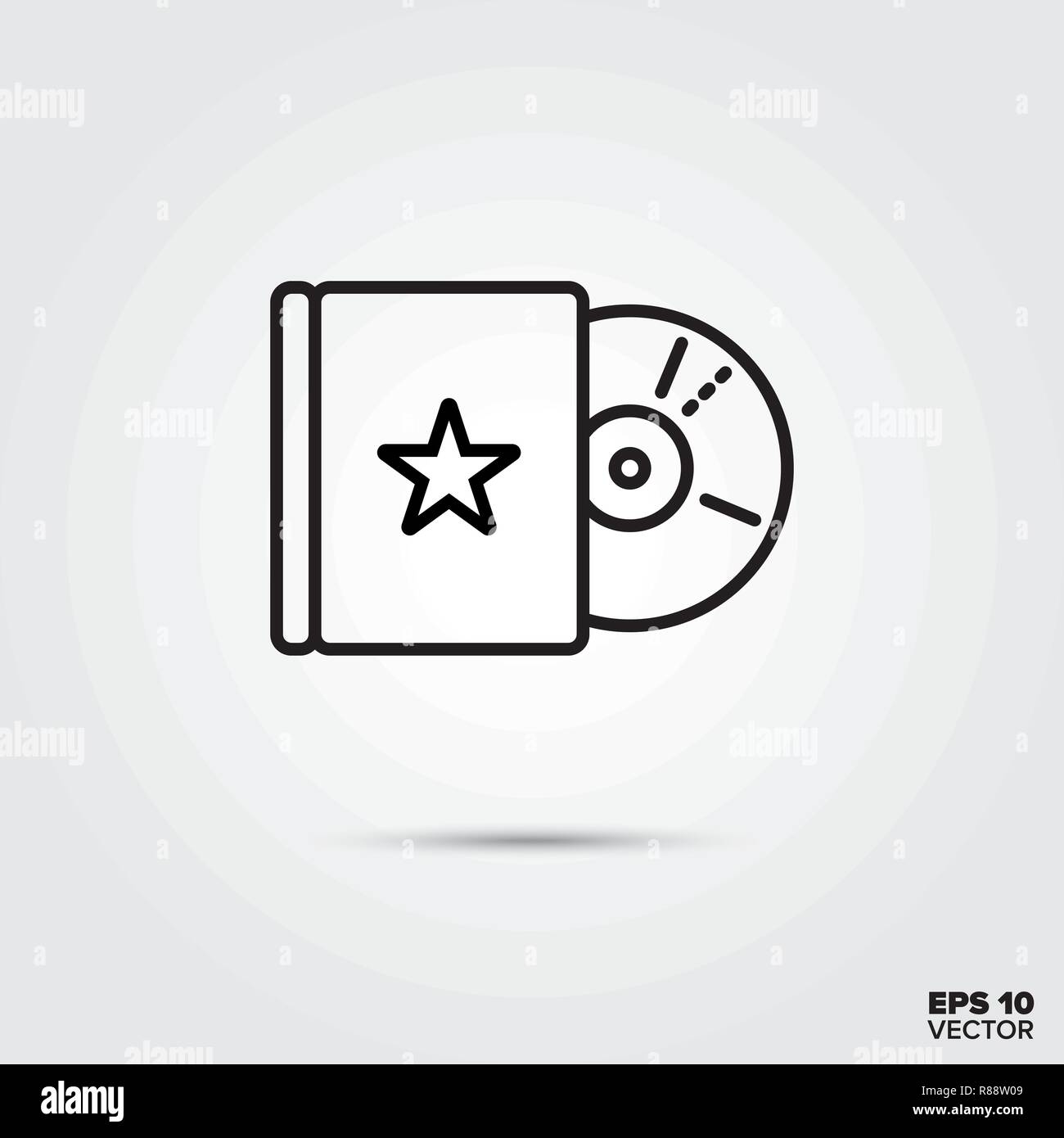 DVD e linea di confezionamento icona illustrazione vettoriale. Media e intrattenimento simbolo. Illustrazione Vettoriale