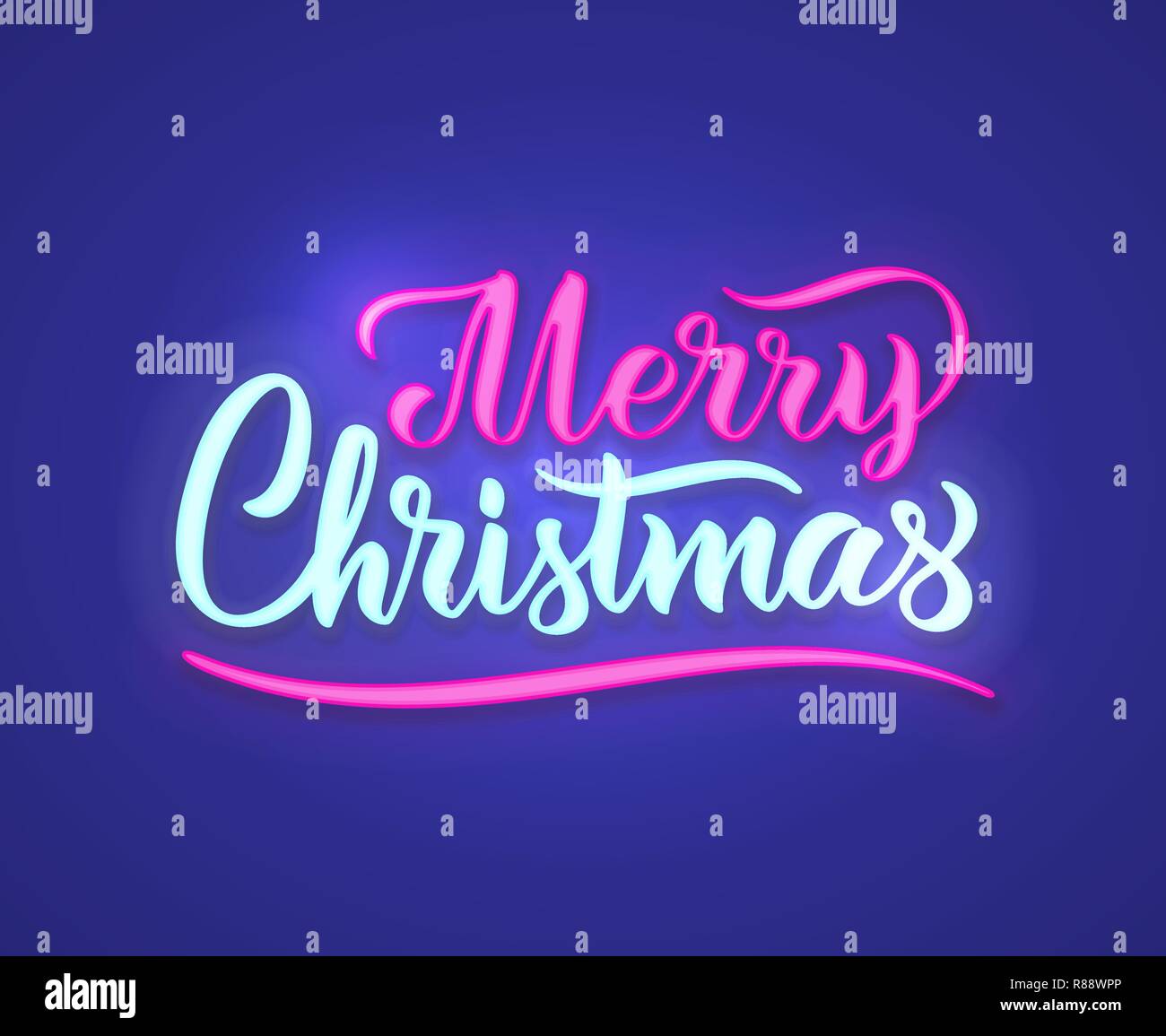 Buon Natale scritta a mano con effetto neon. Illustrazione Vettoriale. Può essere usato per le vacanze festive design. Illustrazione Vettoriale