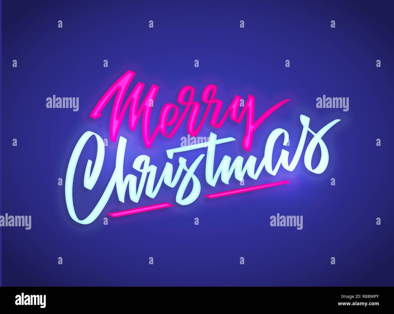 Buon Natale scritta a mano con effetto neon. Illustrazione Vettoriale. Può essere usato per le vacanze festive design. Illustrazione Vettoriale