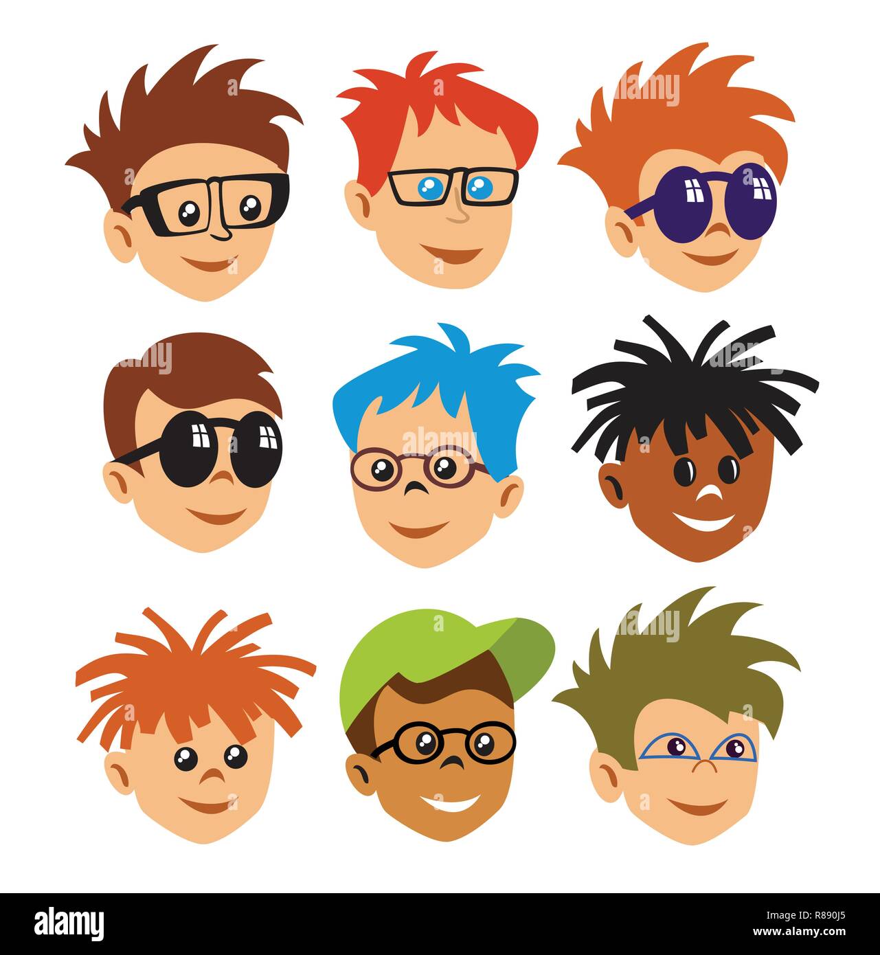 Gli Emoji emoticon icone di espressione nello stile cartoon faccia simboli pittogramma di grafica di persone fun immagine sorriso Illustrazione Vettoriale