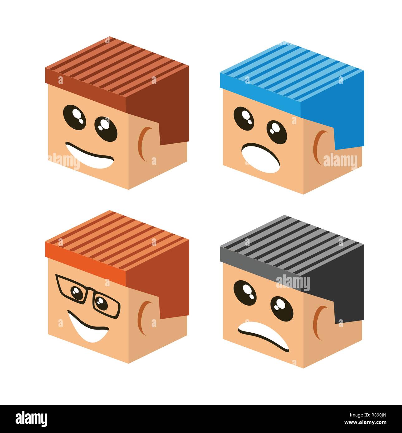 Gli Emoji emoticon icone di espressione nello stile cartoon faccia simboli pittogramma di grafica di persone fun immagine sorriso Illustrazione Vettoriale