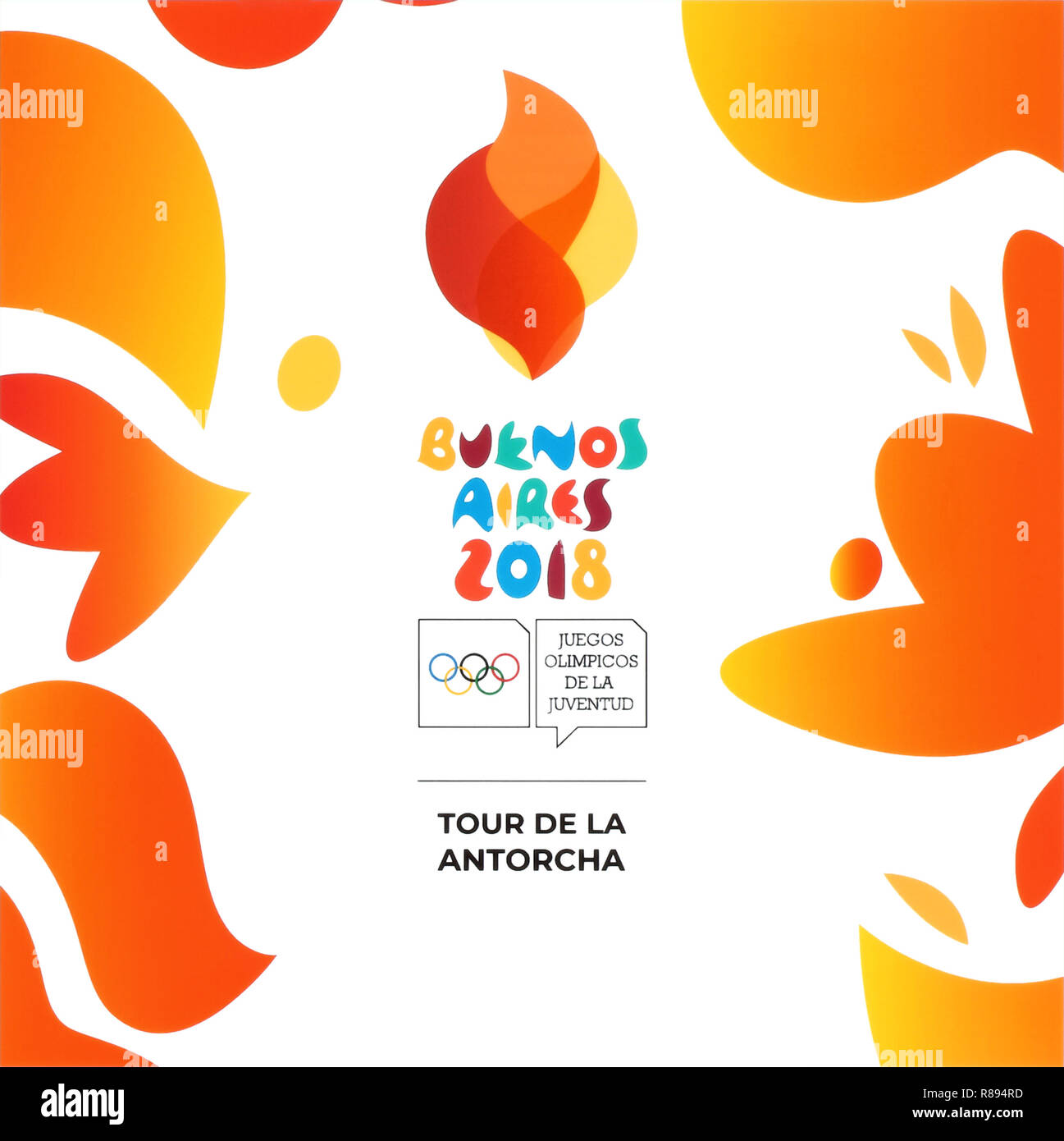 Kiev, Ucraina - 16 agosto 2018: Buenos Aires 2018 stampato su carta bianca, Estate Olimpiadi della Gioventù. Si tratta di una festa dello sport per gli adolescenti. Foto Stock