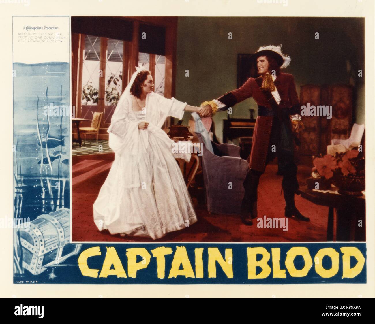 Capitano sangue Anno: 1935 USA Errol Flynn, Olivia de Havilland Regista: Michael Curtiz Lobbycard Foto Stock