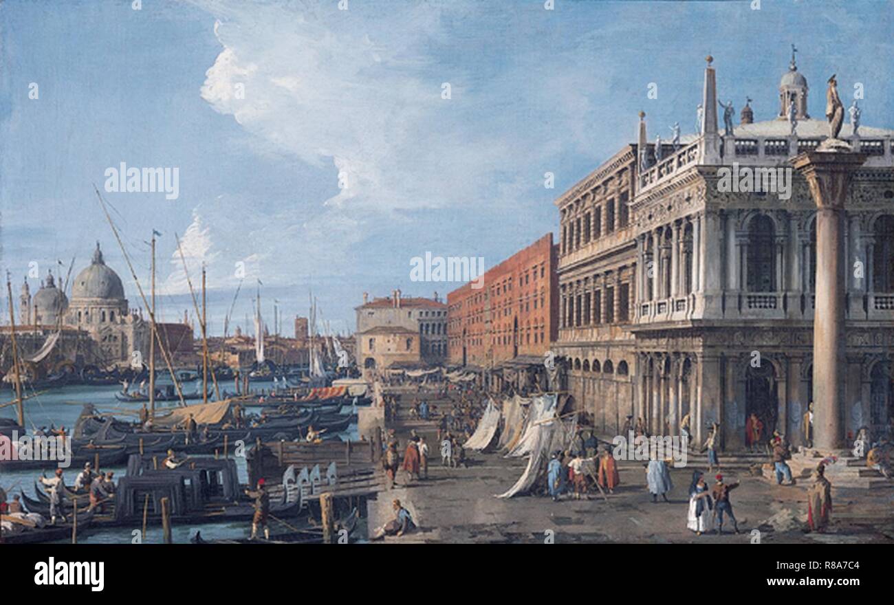 "Il Molo Venezia' olio su tela del Canaletto. Foto Stock