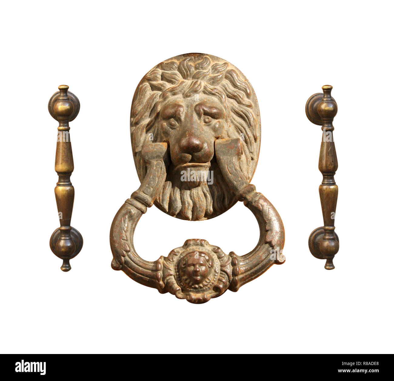 Collezione di antichi maniglie. Isolato su bianco Foto Stock