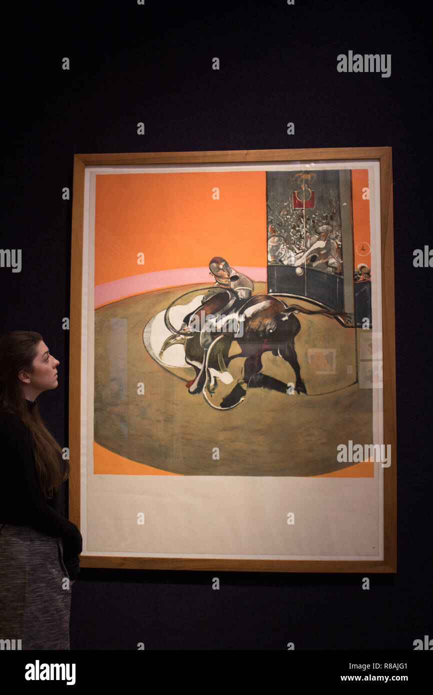 Bonhams Londra UK. Il 14 dicembre 2018. Stampe Bonhams e multipli di vendita prima di Natale, il 18 dicembre. Immagine: Étude pour une corrida di Francis Bacon (1909-1992). Preventivo: £30,000-50,000. Credito: amer ghazzal/Alamy Live News Foto Stock
