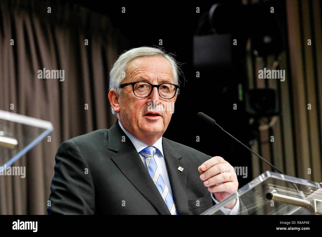 Bruxelles, Belgio. Xiv Dic 2018. Jean-Claude Junker, presidente della Commissione europea nel corso di una conferenza stampa durante il Vertice del Consiglio europeo di Bruxelles in Belgio il 14 dicembre 2018. Credito: Michal Busko/Alamy Live News Foto Stock