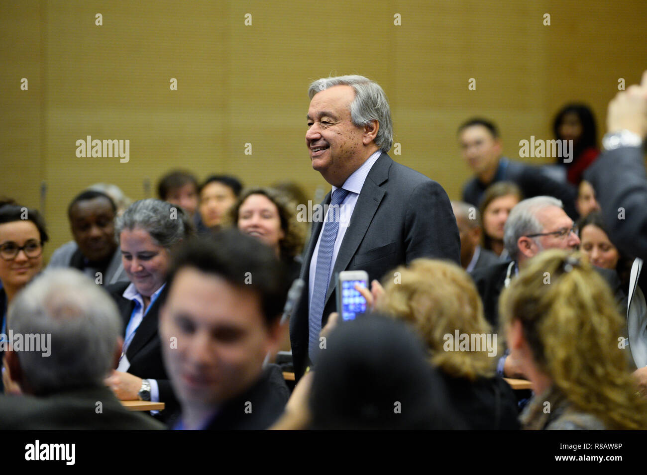 Antonio Guterres, il Segretario Generale dell ONU visto arrivare per la riunione con gli osservatori al COP24 Conferenza ONU sui Cambiamenti Climatici 2018. Foto Stock