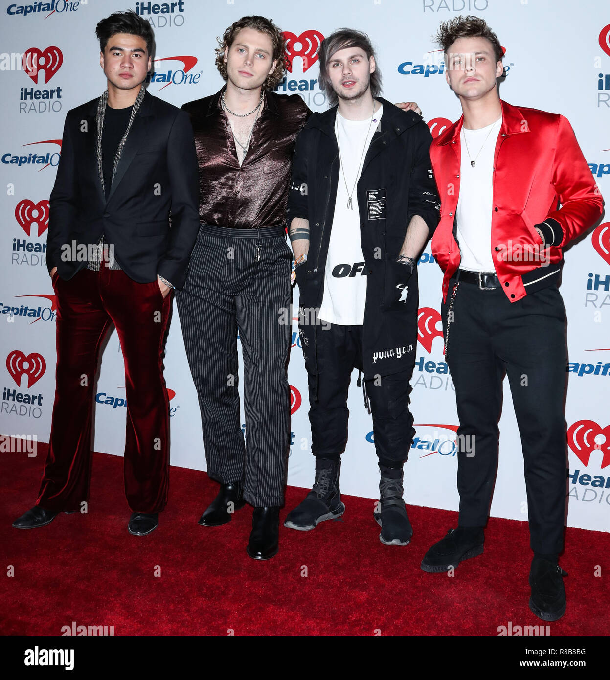 LAS VEGAS, NV, Stati Uniti d'America - 22 settembre: Calum cofano, Luca Hemmings, Michael Clifford, Ashton Irwin, 5 secondi di estate in sala stampa durante il 2018 iHeartRadio Music Festival - Notte 2 mantenuta a T-Mobile Arena il 22 settembre 2018 a Las Vegas, Nevada, Stati Uniti. (Foto di Xavier COLLIN/Image Press Agency) Foto Stock