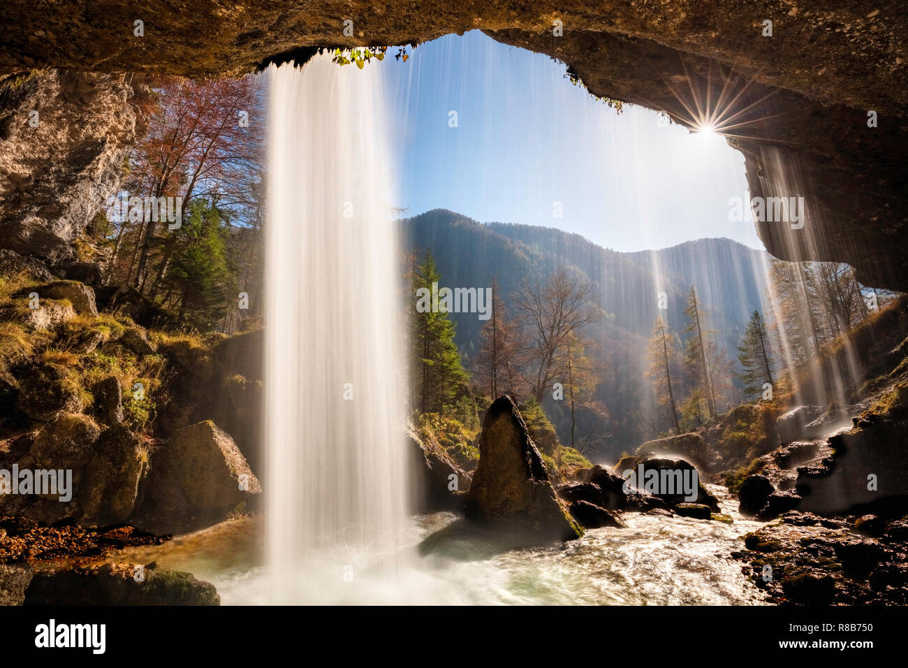 Cascata Pericnik, il Parco Nazionale del Triglav, sulle Alpi Giulie, Slovenia Foto Stock