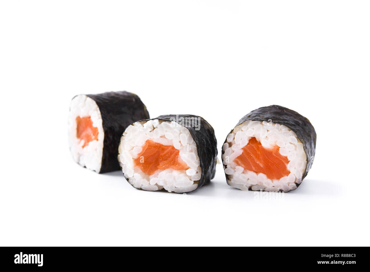 Rotoli di sushi pattern su sfondo bianco Foto Stock