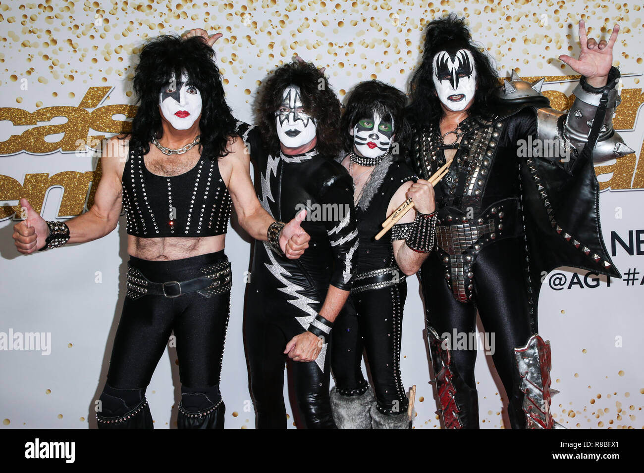 HOLLYWOOD, Los Angeles, CA, Stati Uniti d'America - 19 settembre: Paul Stanley, Tommy Thayer, Eric Singer, Gene Simmons, Kiss presso l' America's Got Talent' stagione 13 Finale Live Show Red Carpet tenutosi presso il Teatro Dolby il 19 settembre 2018 a Hollywood e Los Angeles, California, Stati Uniti. (Foto di Image Press Agency) Foto Stock