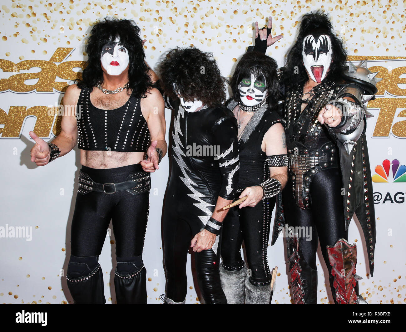 HOLLYWOOD, Los Angeles, CA, Stati Uniti d'America - 19 settembre: Paul Stanley, Tommy Thayer, Eric Singer, Gene Simmons, Kiss presso l' America's Got Talent' stagione 13 Finale Live Show Red Carpet tenutosi presso il Teatro Dolby il 19 settembre 2018 a Hollywood e Los Angeles, California, Stati Uniti. (Foto di Image Press Agency) Foto Stock