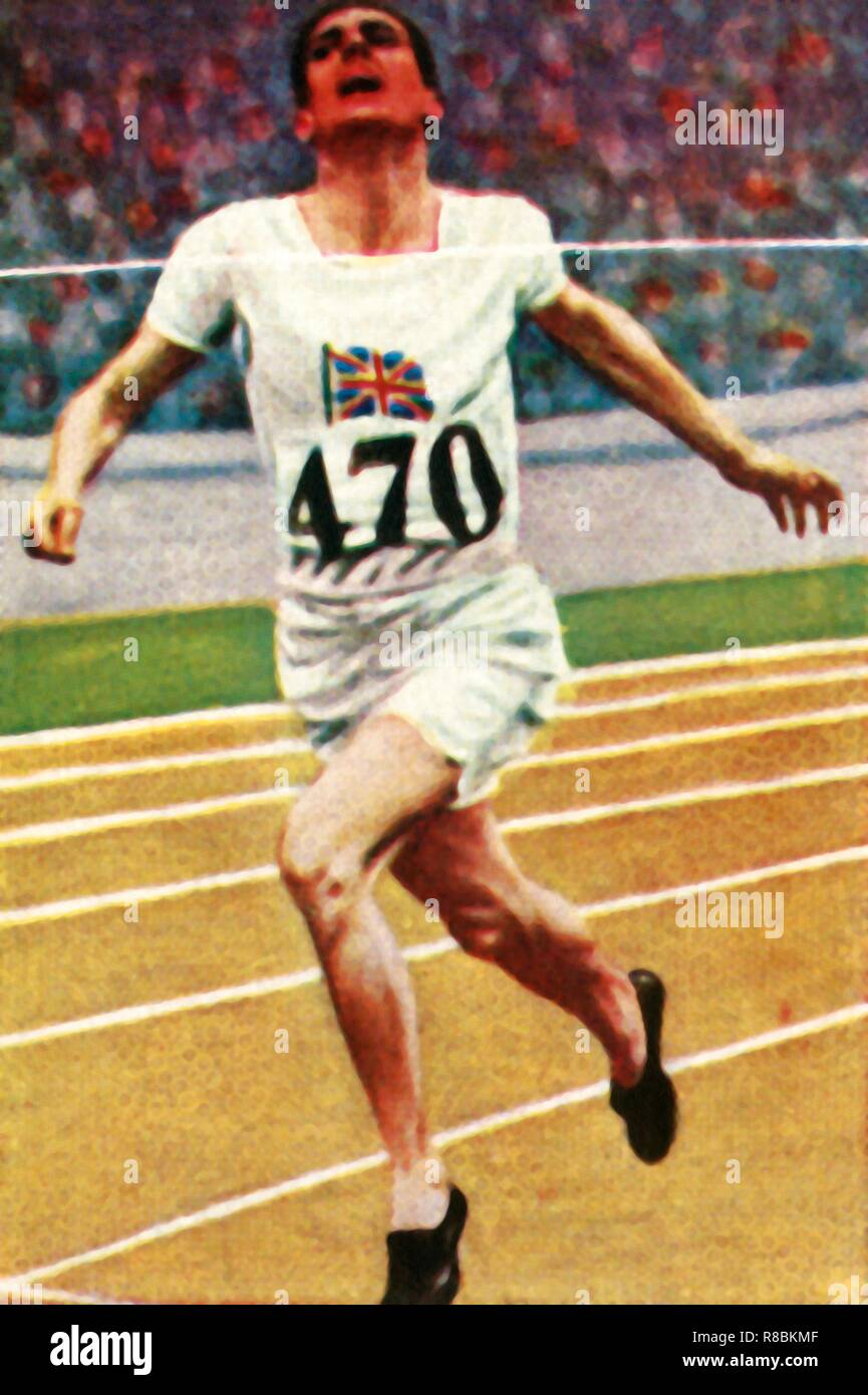 Atleta britannico Douglas Lowe vincendo i 800 metri in atletica, 1928. Creatore: sconosciuto. Foto Stock
