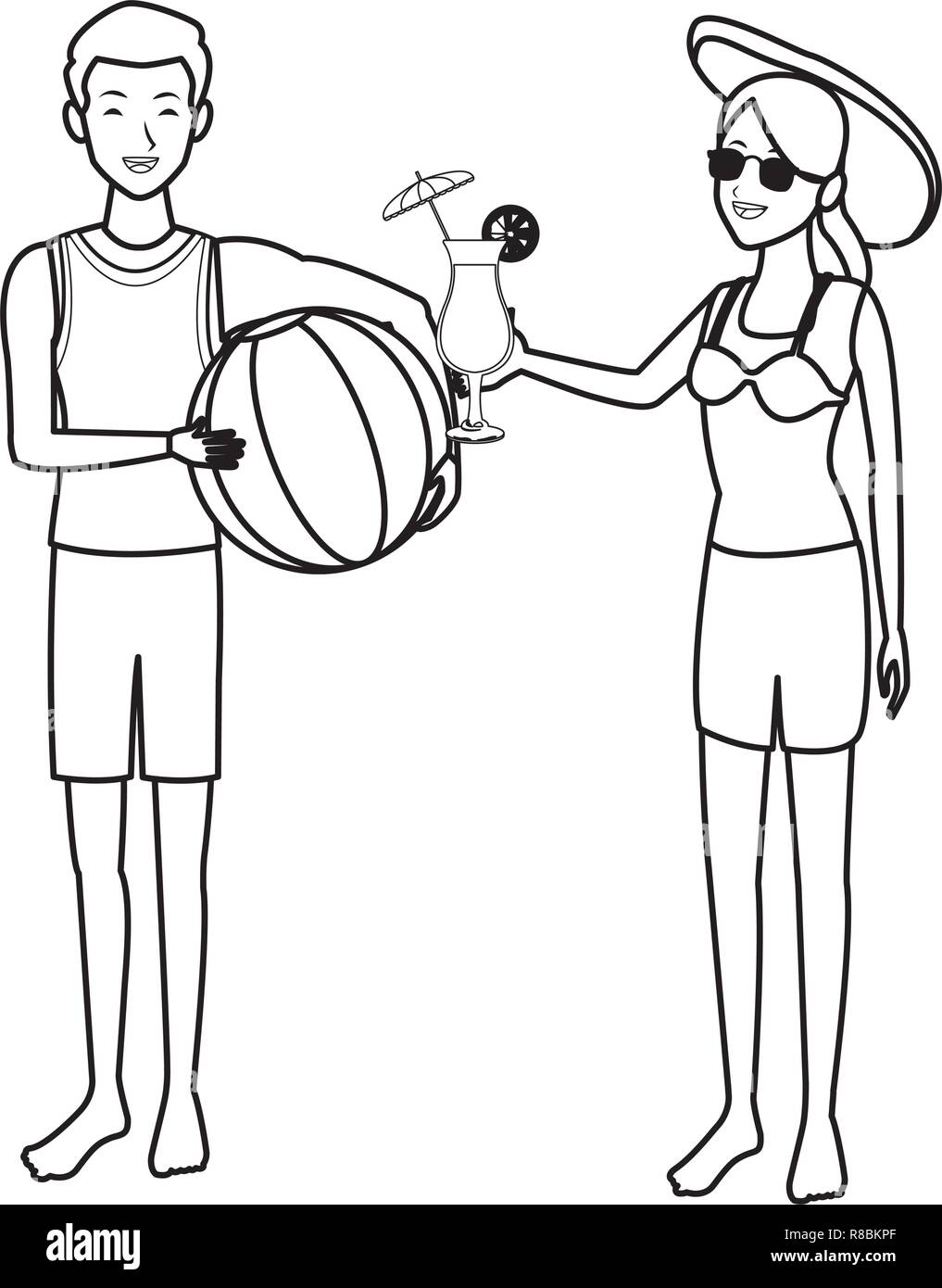 Si accoppiano con elementi di spiaggia in bianco e nero Illustrazione Vettoriale