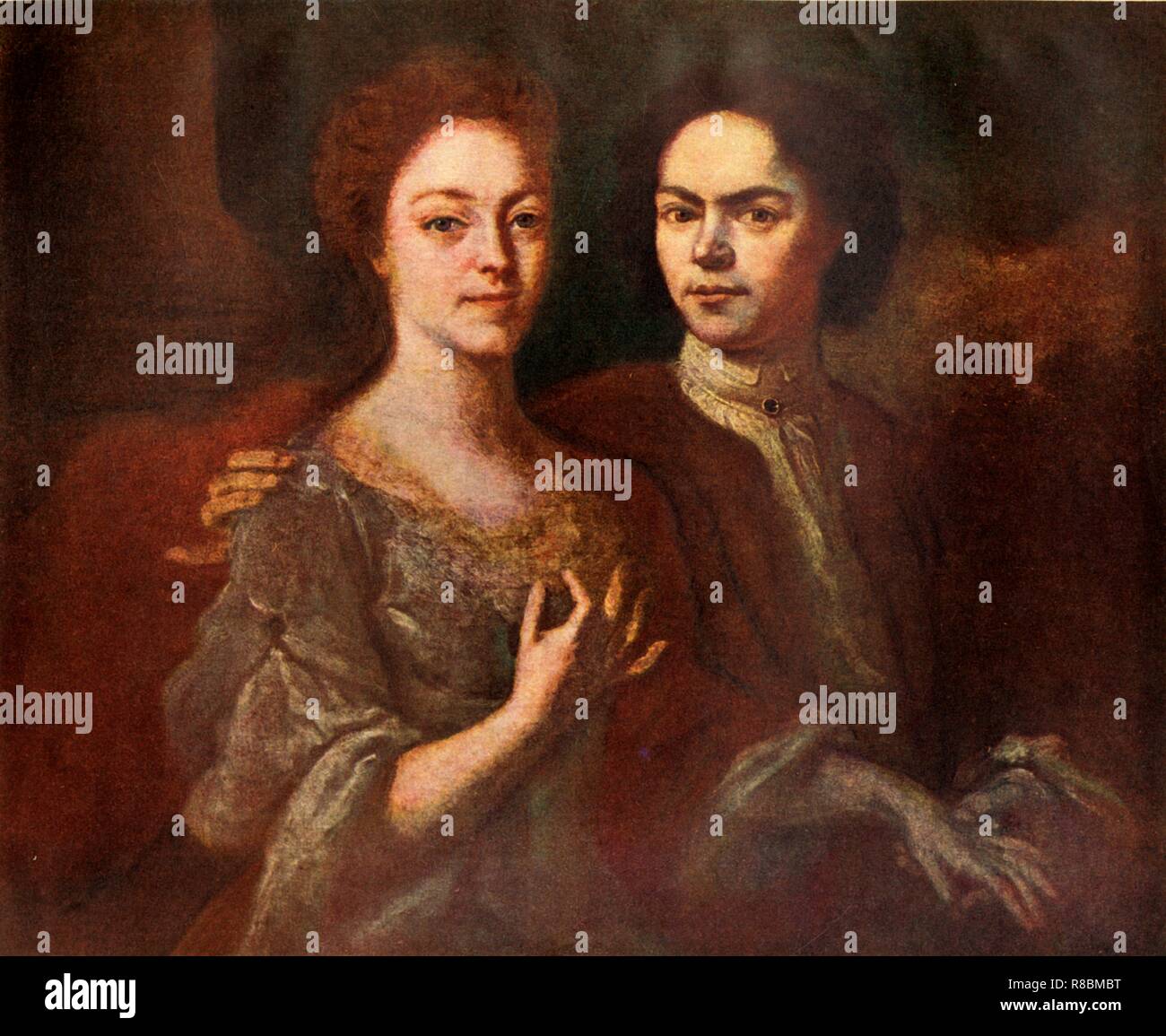 "Ritratto dell'artista e sua moglie", 1729, (1939). Creatore: Andrey Matveyev. Foto Stock
