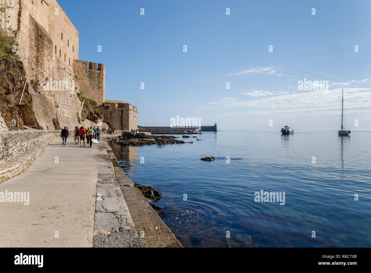 Francia, Pirenei orientali, Cote Vermeille, Collioure, muro difensivo del castello reale // Francia, Pyrénées-Orientales (66), Côte Vermeille, Collio Foto Stock
