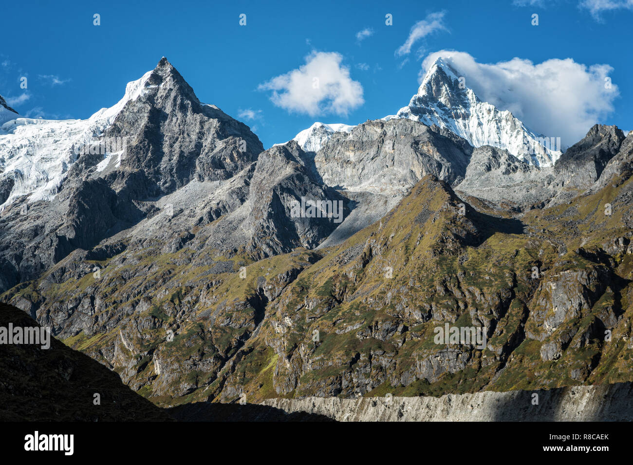 Anonimo vette innevate accanto a Gangchhenta, Gasa distretto, Snowman Trek, Bhutan Foto Stock